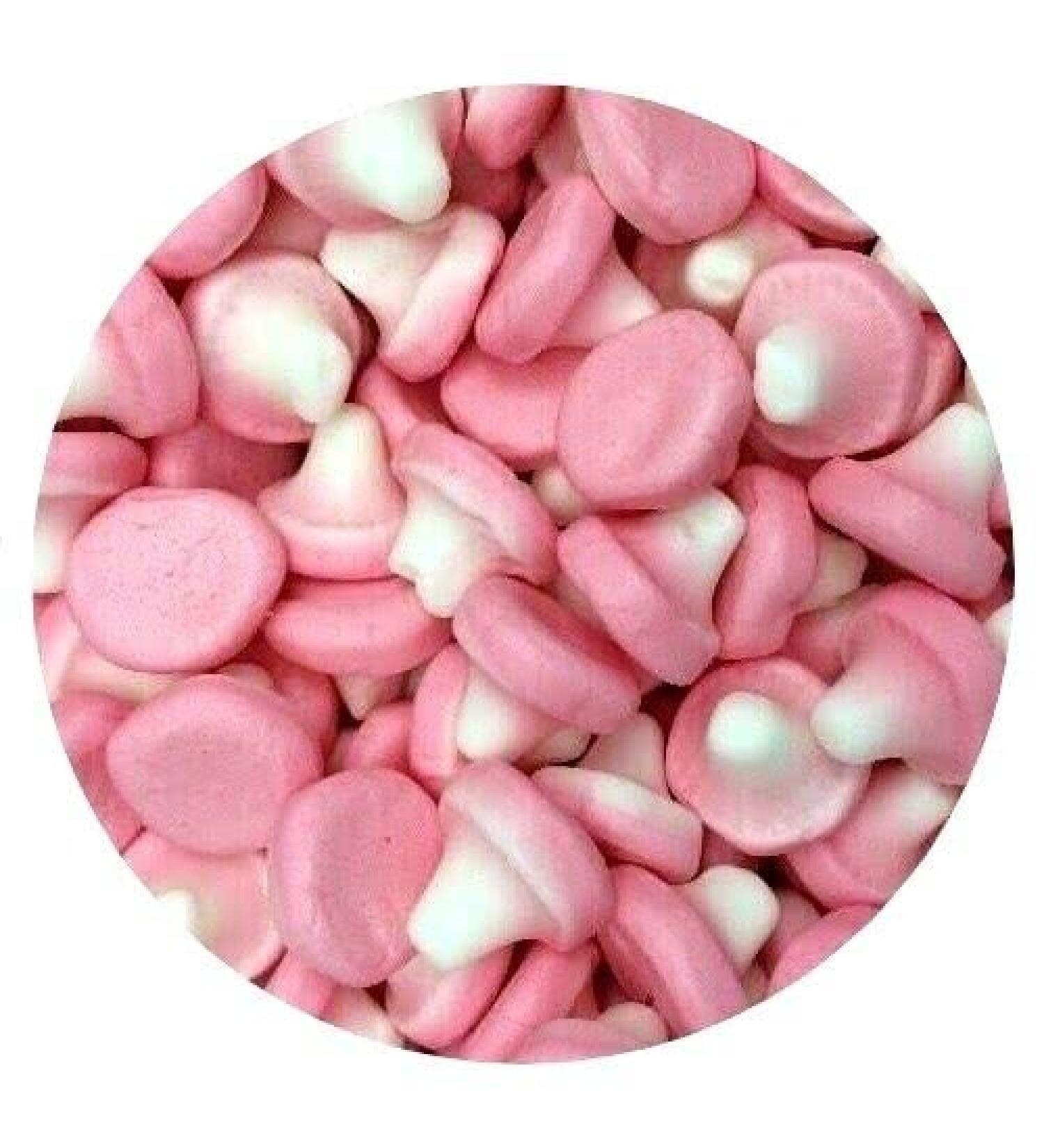 Foam Mushroom Sweets - 1KG Gift Pouch - Strawberry Flavour Pink and White Foam Mushroom Shapped Sweets