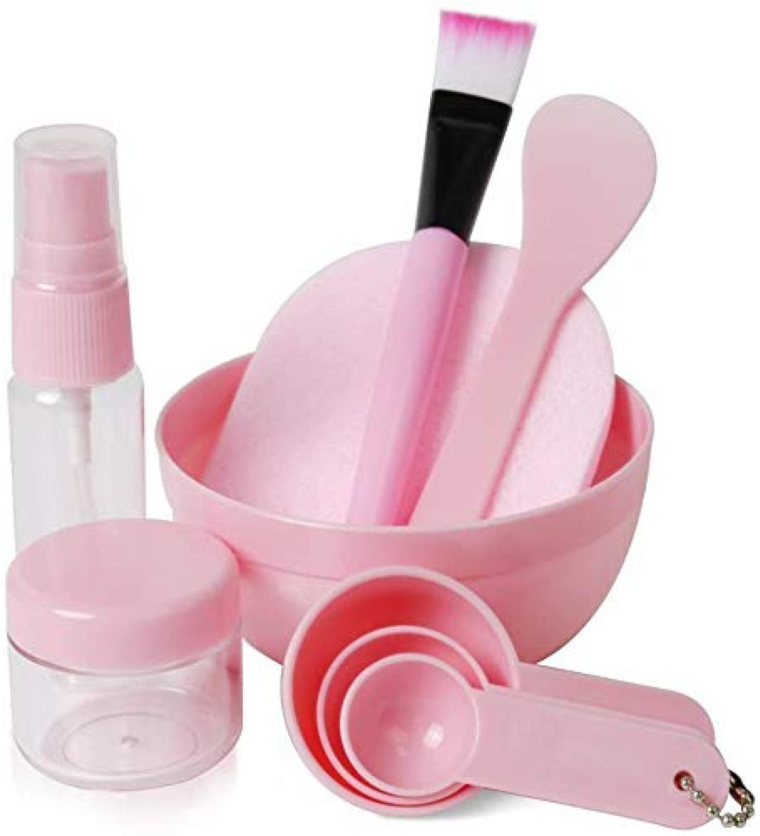 Facial Care Mask Mixing Tool Sets Bowl Stick Brush Gauge Cleaning Mat 9 in 1 Set Pink - Buy Online on GoSupps.com