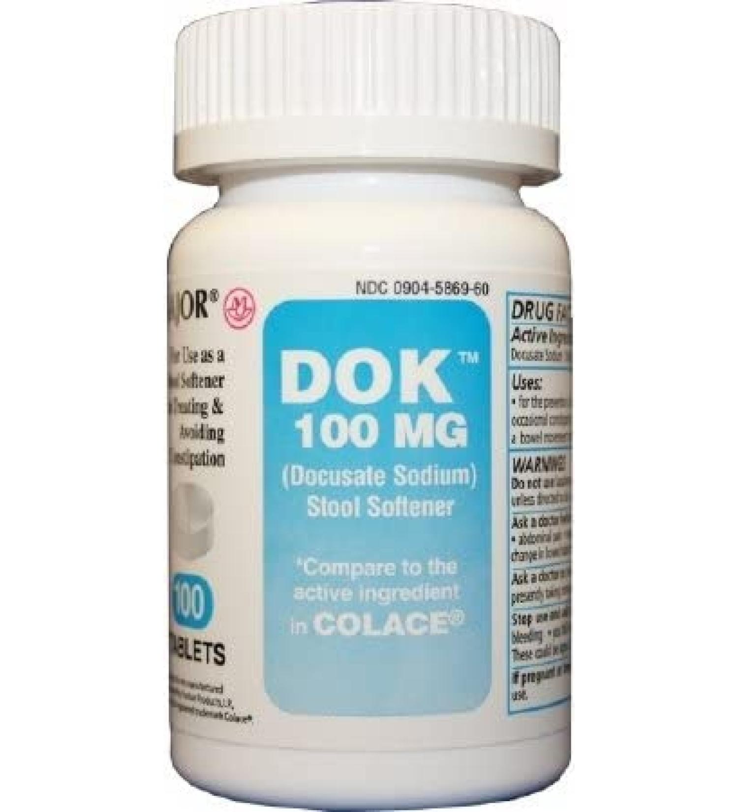 Dok Stool Softener Tablets - 100mg Strength - 100 Count Bottle - Buy Online on GoSupps.com