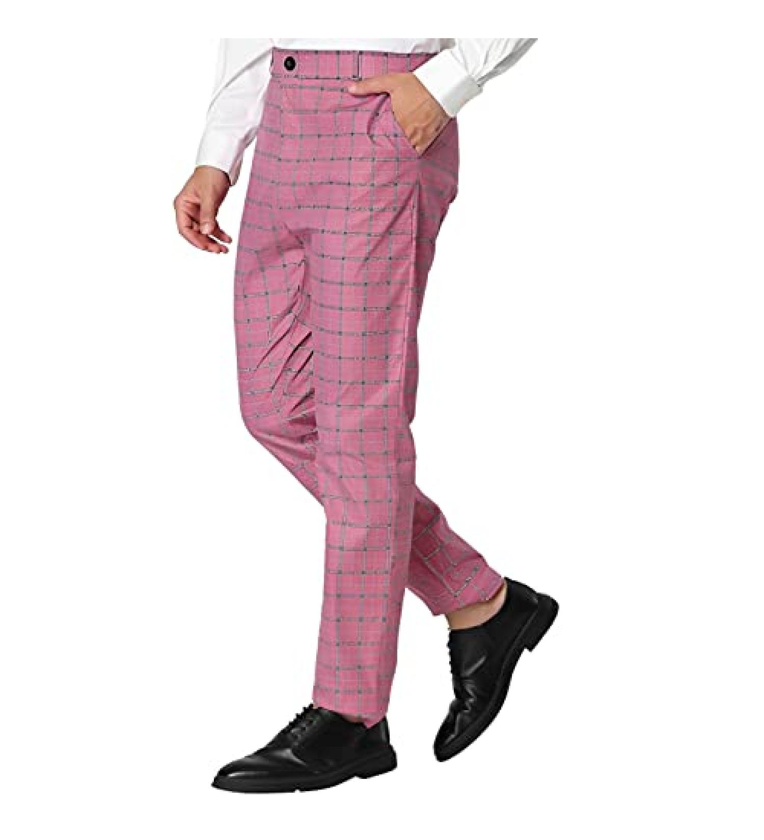 NREALY Men's Long Slim Fit Plaid Sweatpants | Casual Sport Trousers | Running Joggers | 3X-Large - Pink - Buy Online on GoSupps.com