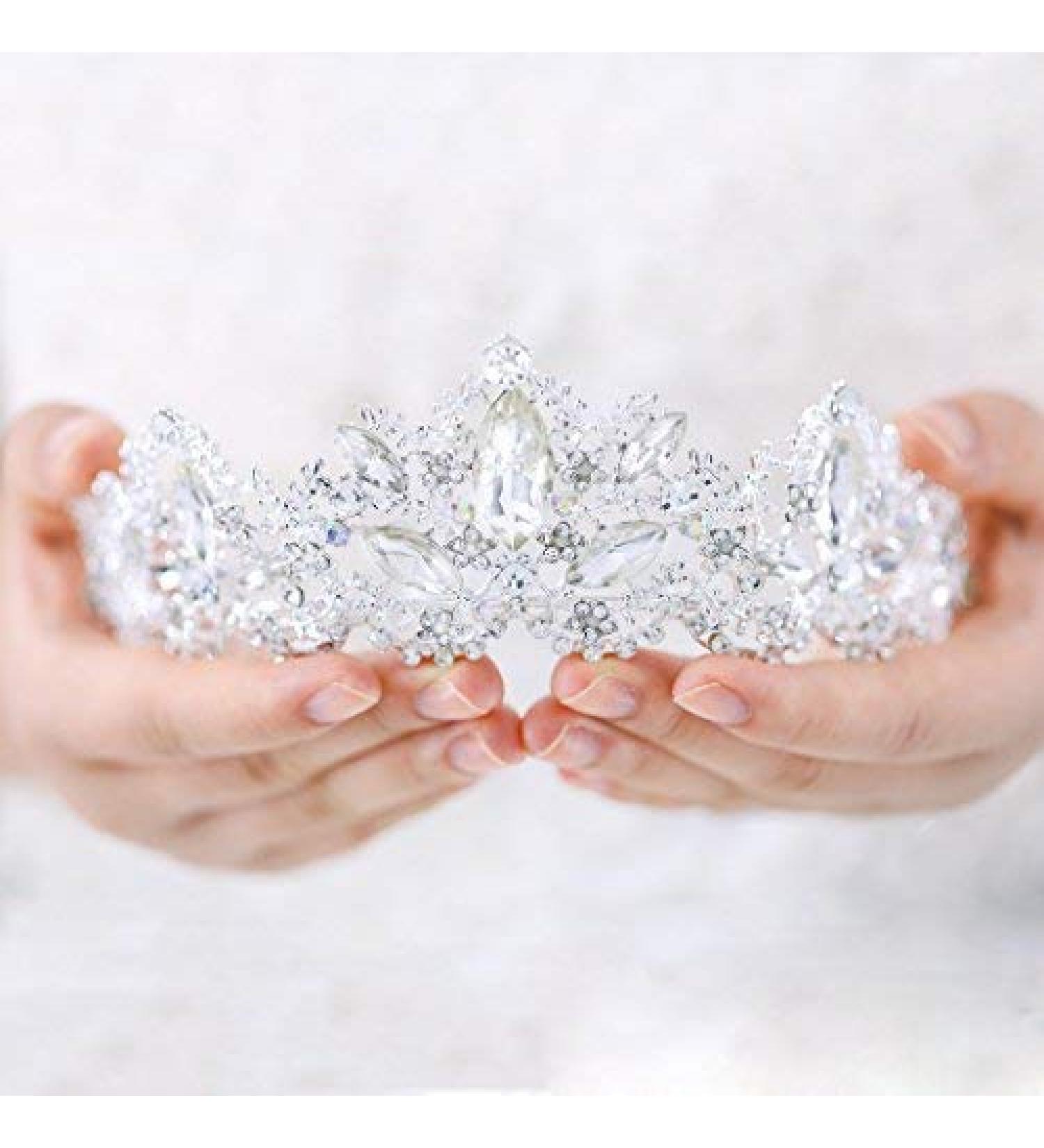 Aukmla Wedding Hair Accessories Bride Crowns Flower Queen Tiaras Headpiece for Women (Silver)