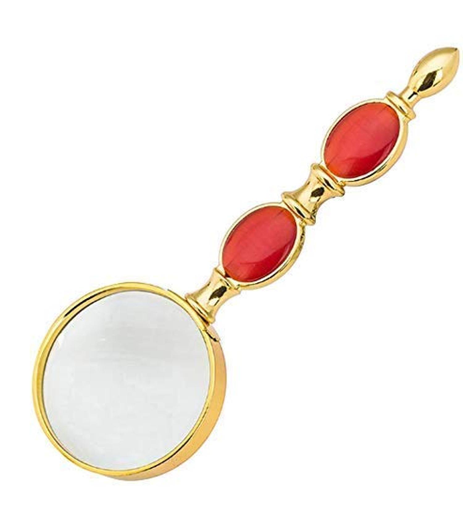 Handheld Glass Double Jade Handle Gold Full Metal Frame Enlargement Mirror Good Times - Buy Online on GoSupps.com