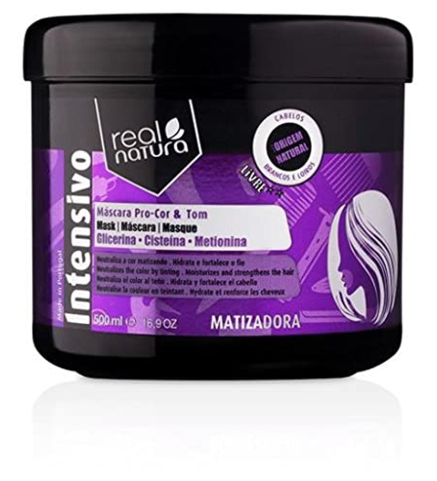 Real Natura - Salt-Free Hair Mask - Neutralizes Yellow Highlights - Intense Hydration - Color Protection - Practical Format - 500 ml