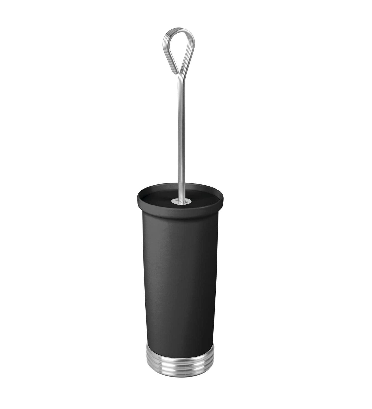 mDesign Compact Toilet Bowl Brush and Holder - Decorative Steel Handle - Non-Skid Base - Deep Cleaning - Black/Chrome - Buy Online on GoSupps.com