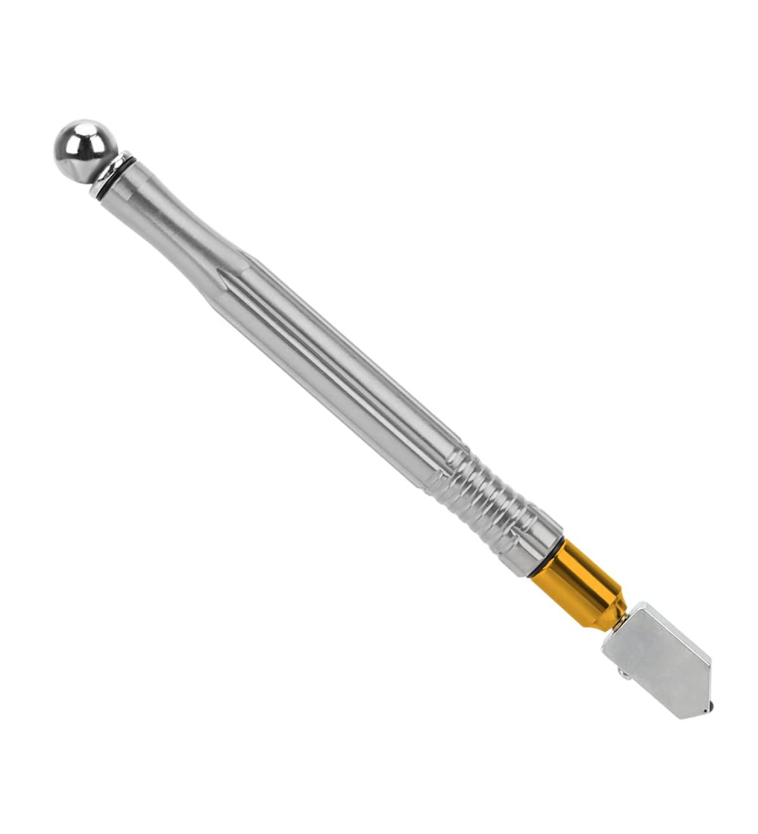 Obeka 5mm-15mm Oil Feed Glass Cutter Pencil Style Metal Handle Cutting Tools Tungsten Carbide Tip with Oil Reservoir for Mosaic Tiles Stained Glass (Silver)