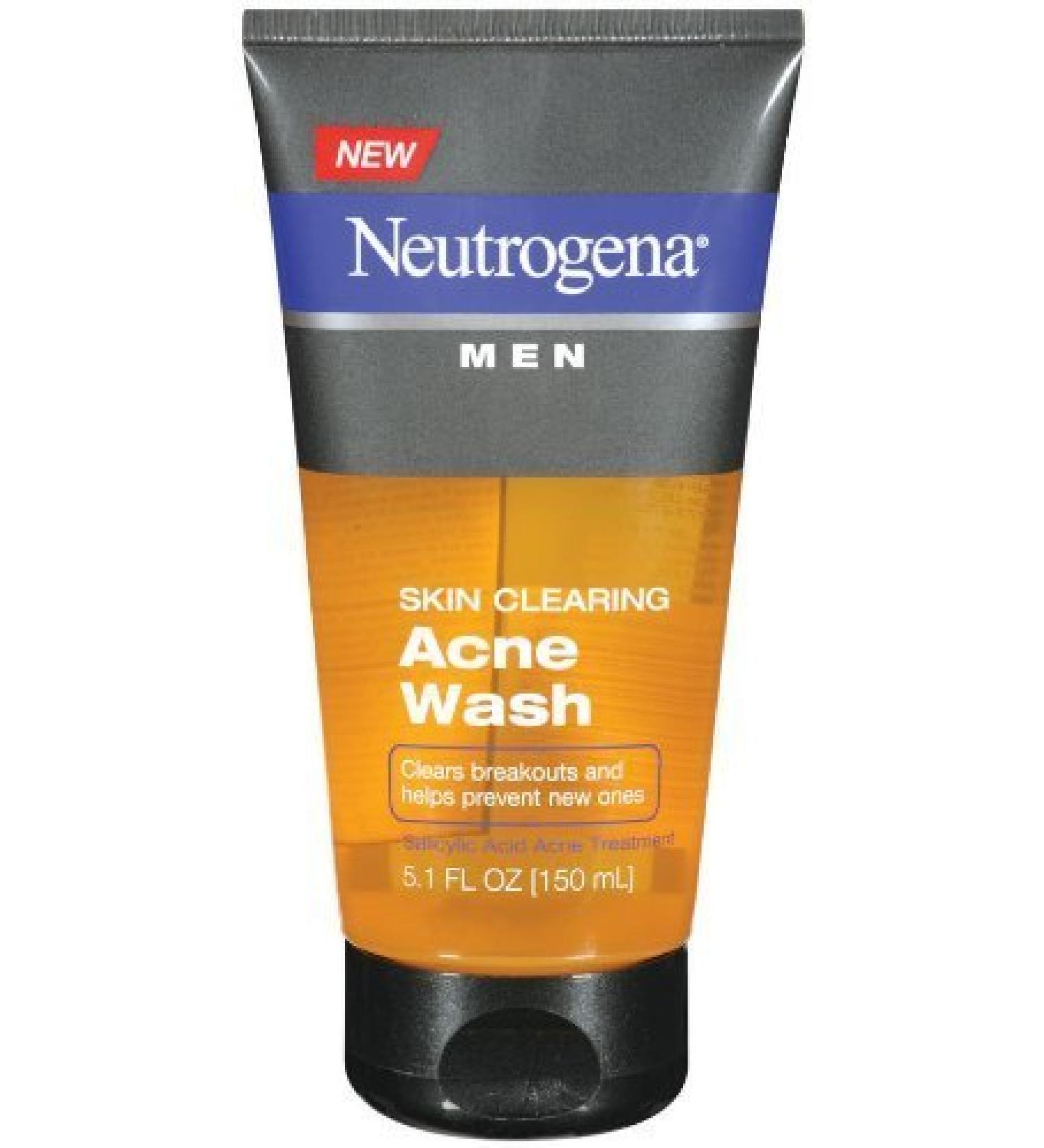 Neutrogena Men Skin Clearing Daily Acne Face Wash with Salicylic Acid Acne Treatment Non-Comedogenic Facial Cleanser to Treat & Prevent Breakouts 5.1 fl. oz(Pack of 3)