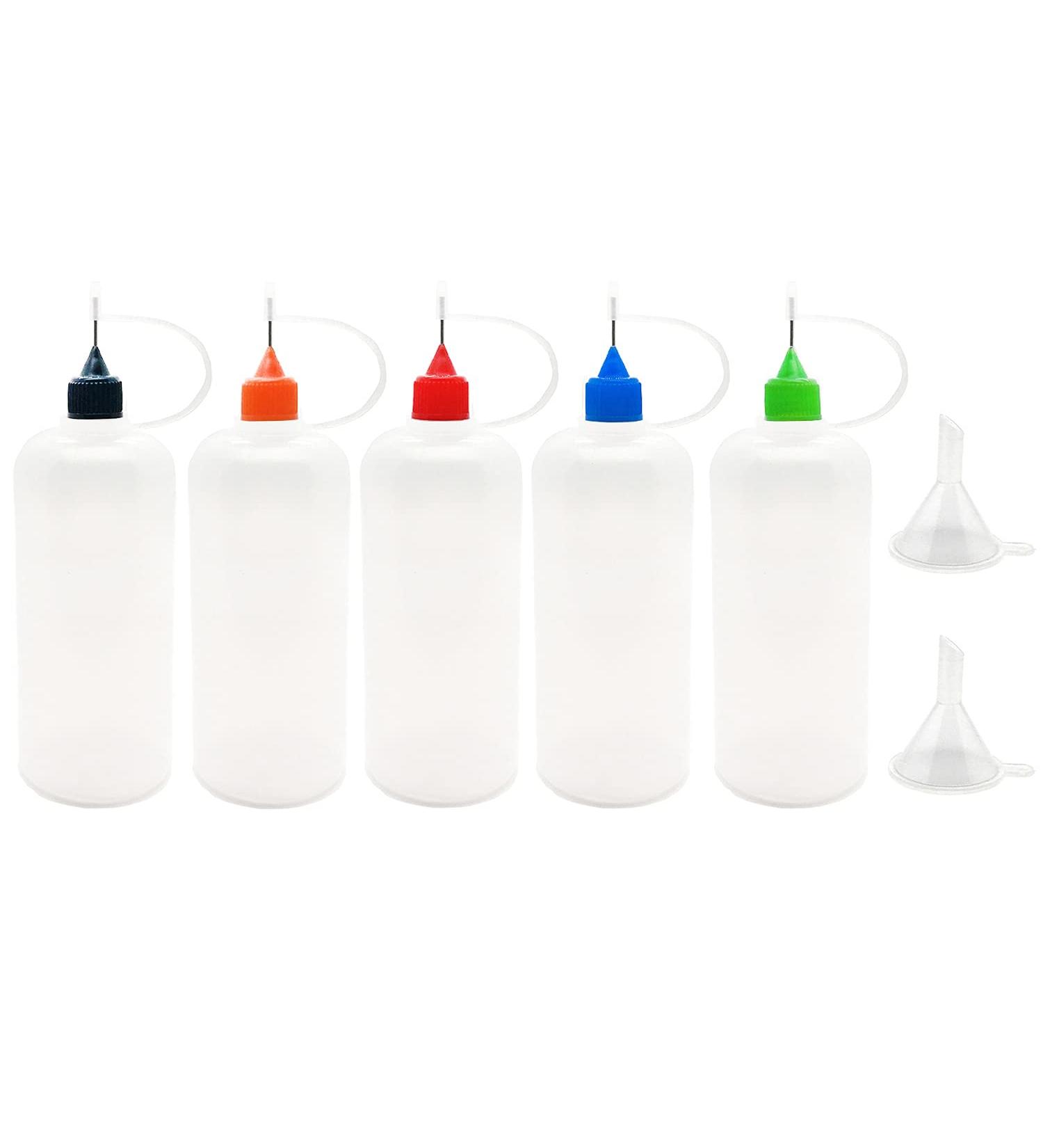 MYYZMY 5 Pcs Precision Tip Applicator Bottles - 4 Ounce Translucent Glue Bottles with Mini Funnel and 5 Color Lid - Buy Online on GoSupps.com