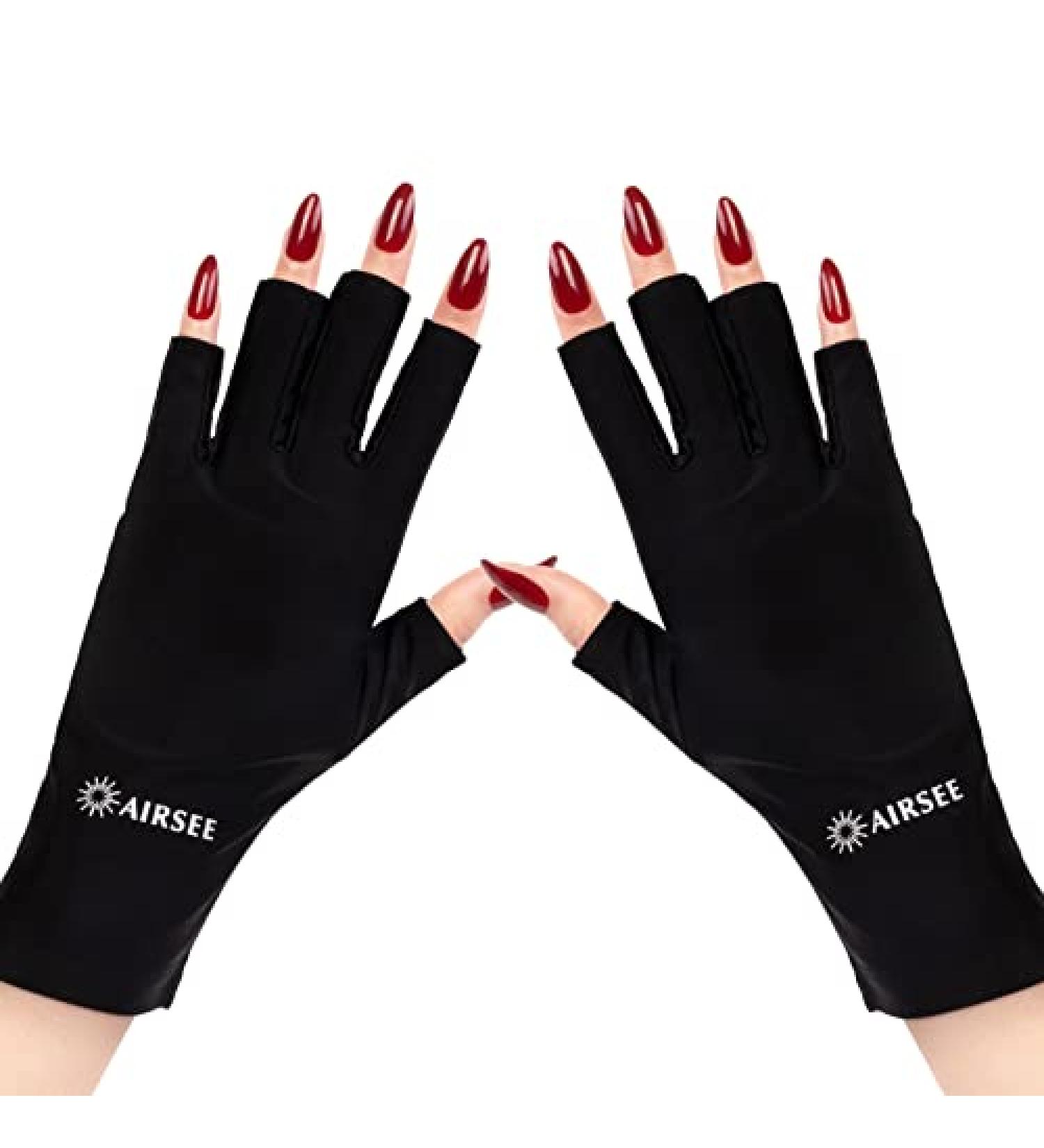 AIRSEE Anti UV Gloves | UPF50+ Protection for Nail Lamp Manicures | Fingerless Gloves for Women - Black - Buy Online on GoSupps.com