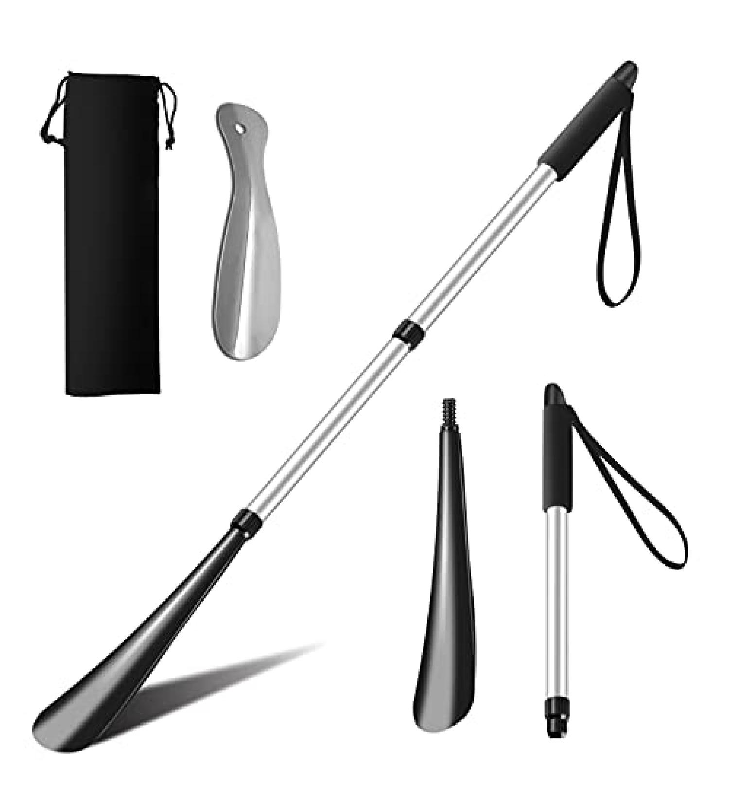 2 PCS Shoe Horn Set for Seniors - Telescopic Long Handle & Metal Short Shoe Horn - Silver - Buy Online on GoSupps.com