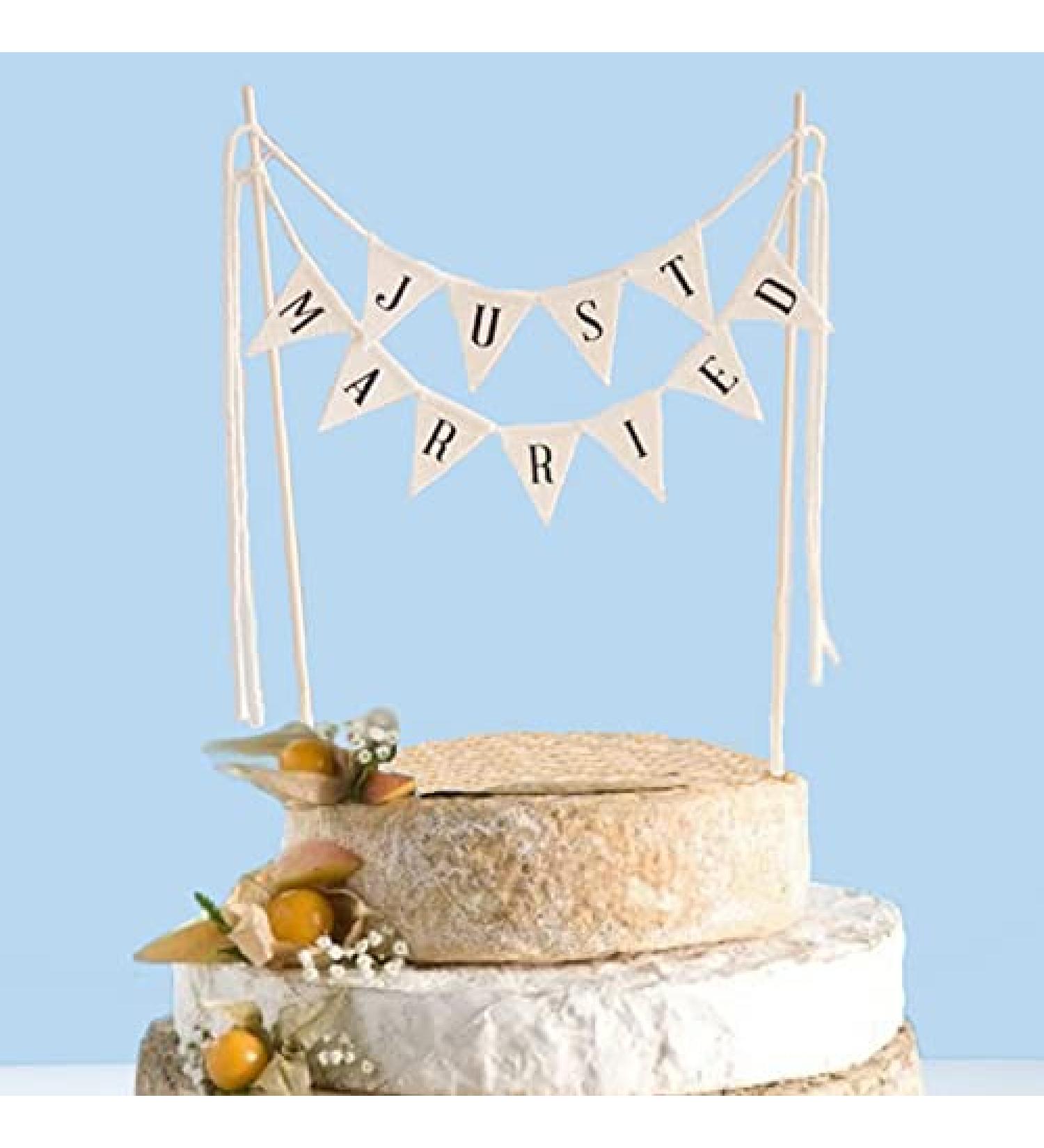 SCHOLMART Just Married Cake Topper Rustic Wedding Cake Topper Cheese Cake Topper Wedding Just Married Bunting Cake Topper Handmade Pennant Flags with Wood Pole Cake Topper preassembled - Buy Online on GoSupps.com