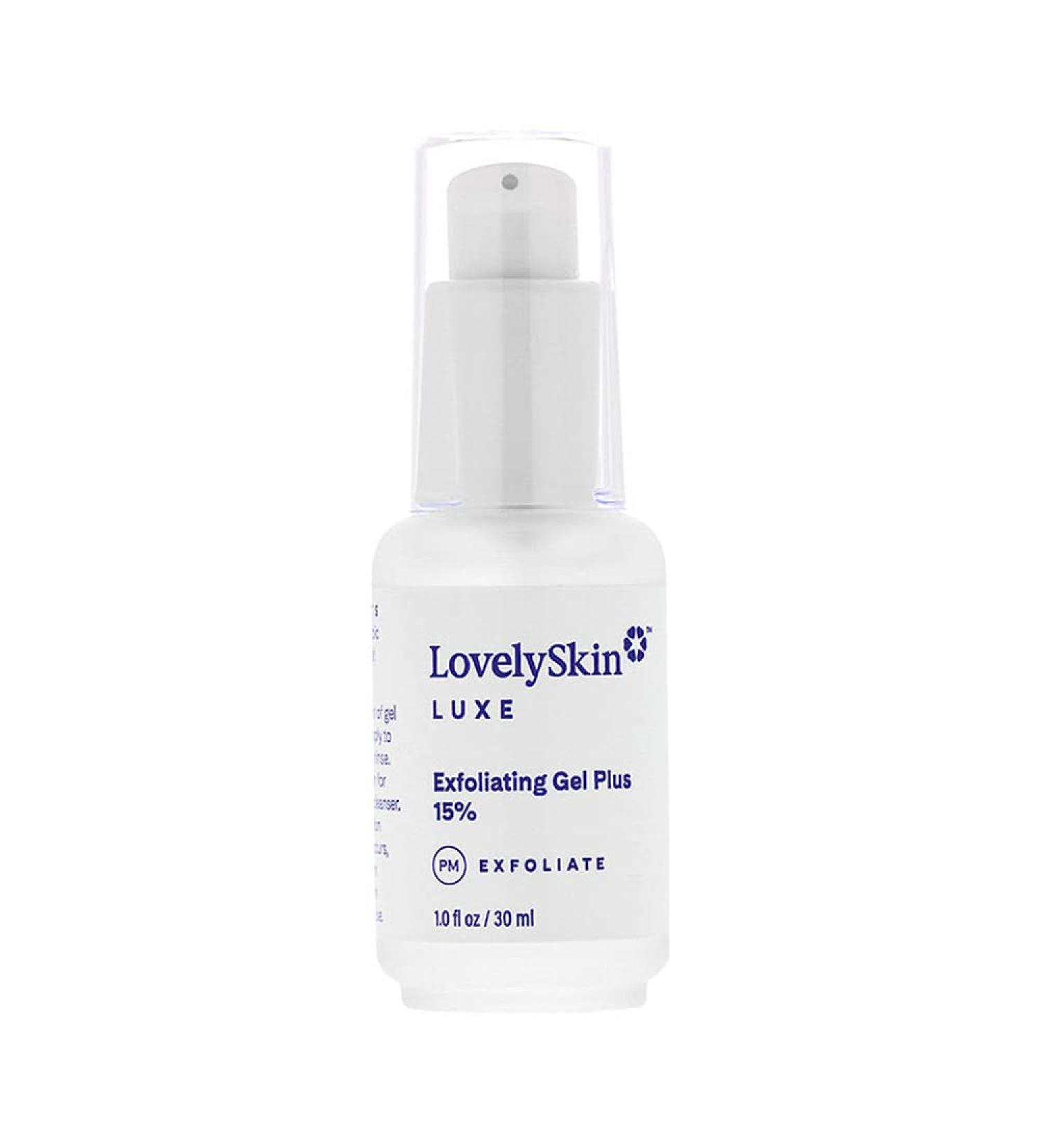 LovelySkin LUXE Exfoliating Gel - 15% Facial Exfoliant with Dead Sea Minerals & Vitamin C | Reduces Fine Lines Wrinkles & Enlarged Pores - 1 oz - Buy Online on GoSupps.com