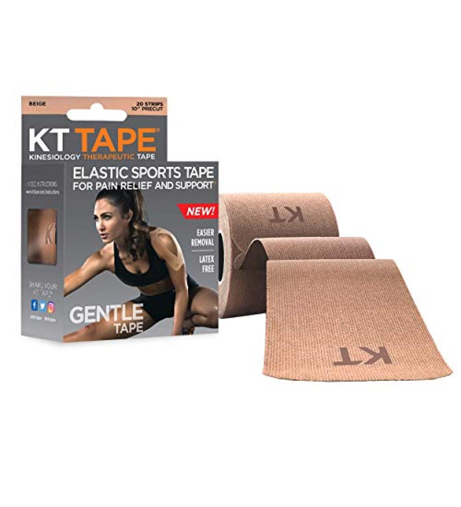 KT Tape Kinesiology Therapeutic Sports Tape - Gentle Adhesive for Sensitive Skin - 20 Precut 10 inch Strips - Beige - Buy Online on GoSupps.com