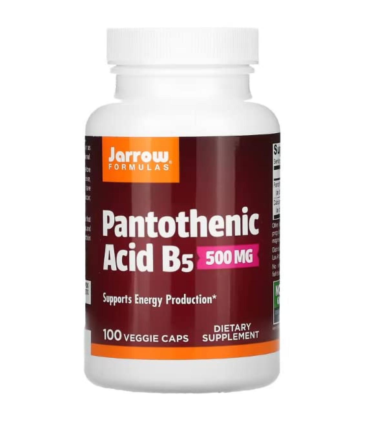 Jarrow Formulas Pantothenic Acid 500mg Vitamin B5 - 100 Vegan Capsules | Lab Tested, Gluten-Free, Non-GMO - Buy Online on GoSupps.com