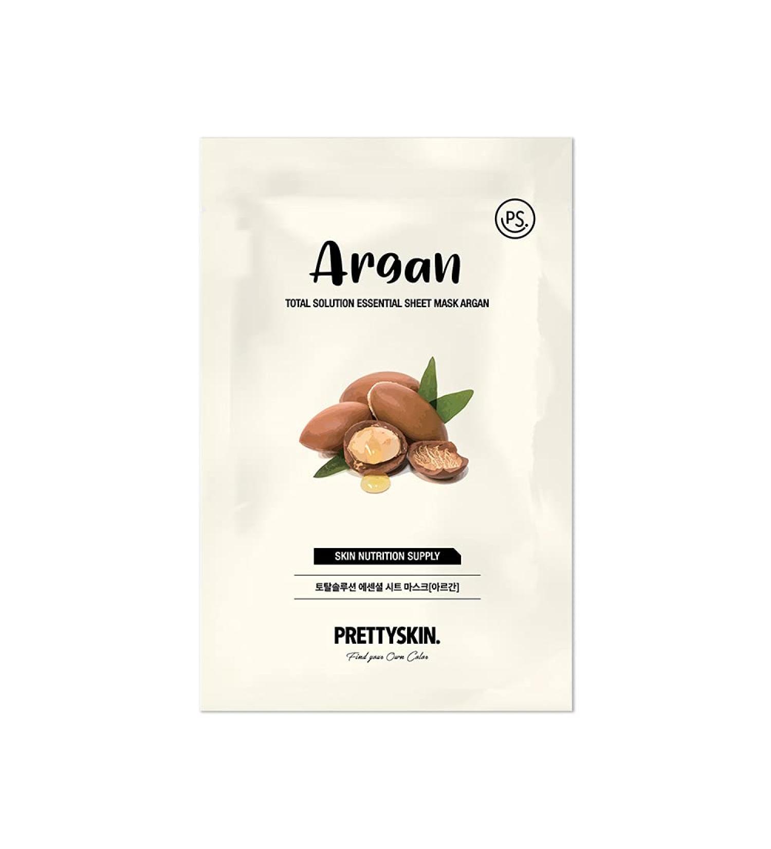 Pretty Skin Total Solution Essential Sheet Peel Off Face Mask - Argan - Moistursing Revitalising for Healthier Skin - 23g