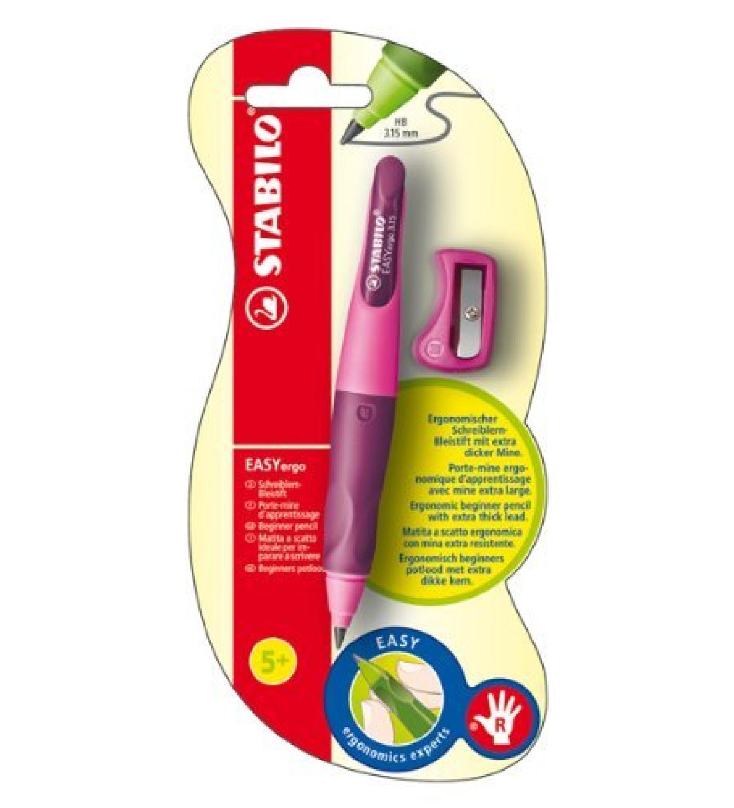 Ergonomic Stabilo Easyergo 3.15 Right-Handed Pencil - Hellpink/Darkpink HB Lead & Sharpener Included - Best for Comfort & Precision - Buy Online on GoSupps.com