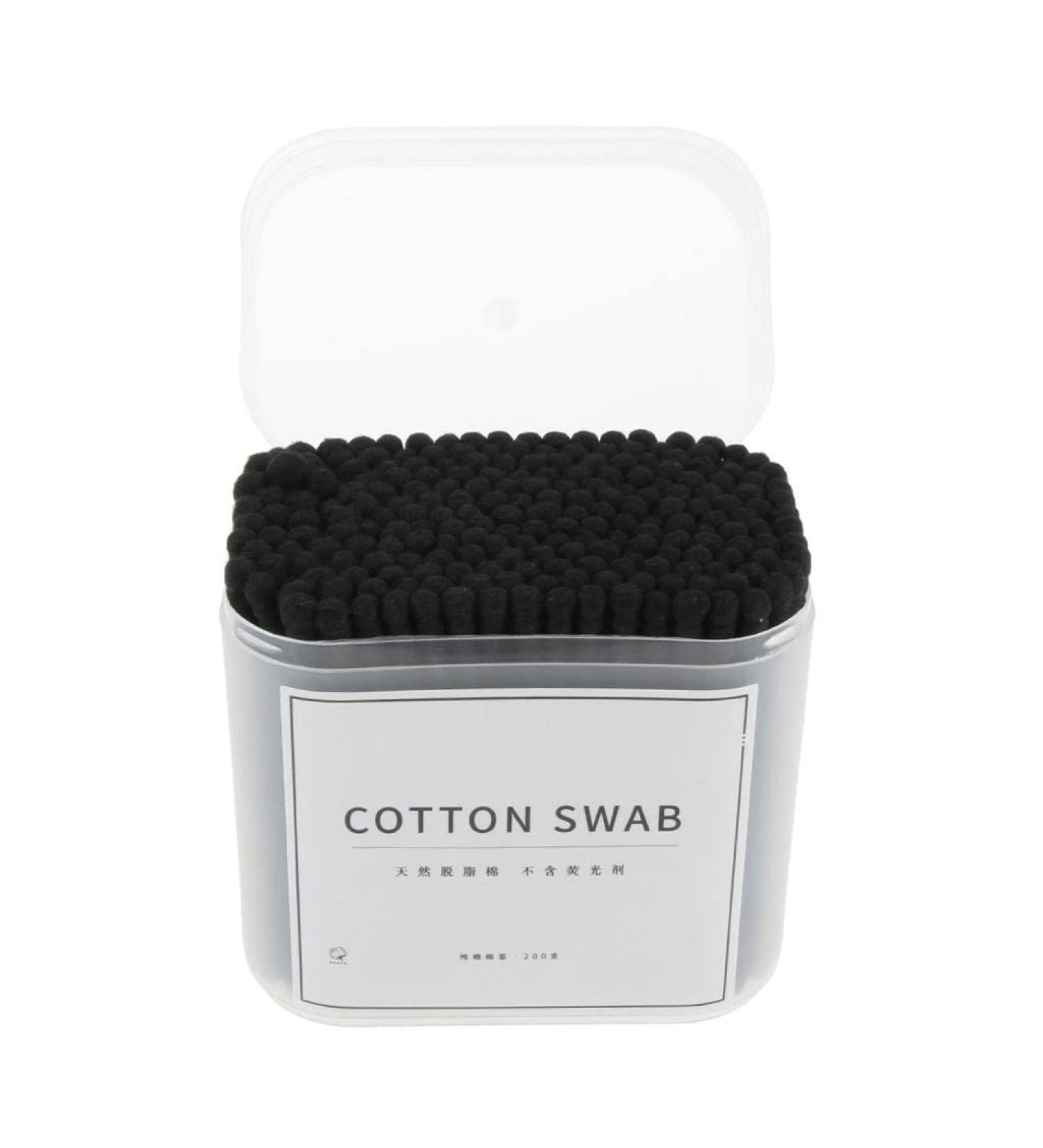 Perfeclan 200 Cotton Swabs - Double-Headed Wooden Ear Cleaners for Makeup & Polishing - Black Tips & Round Ends - International Shipping Available - Buy Online on GoSupps.com