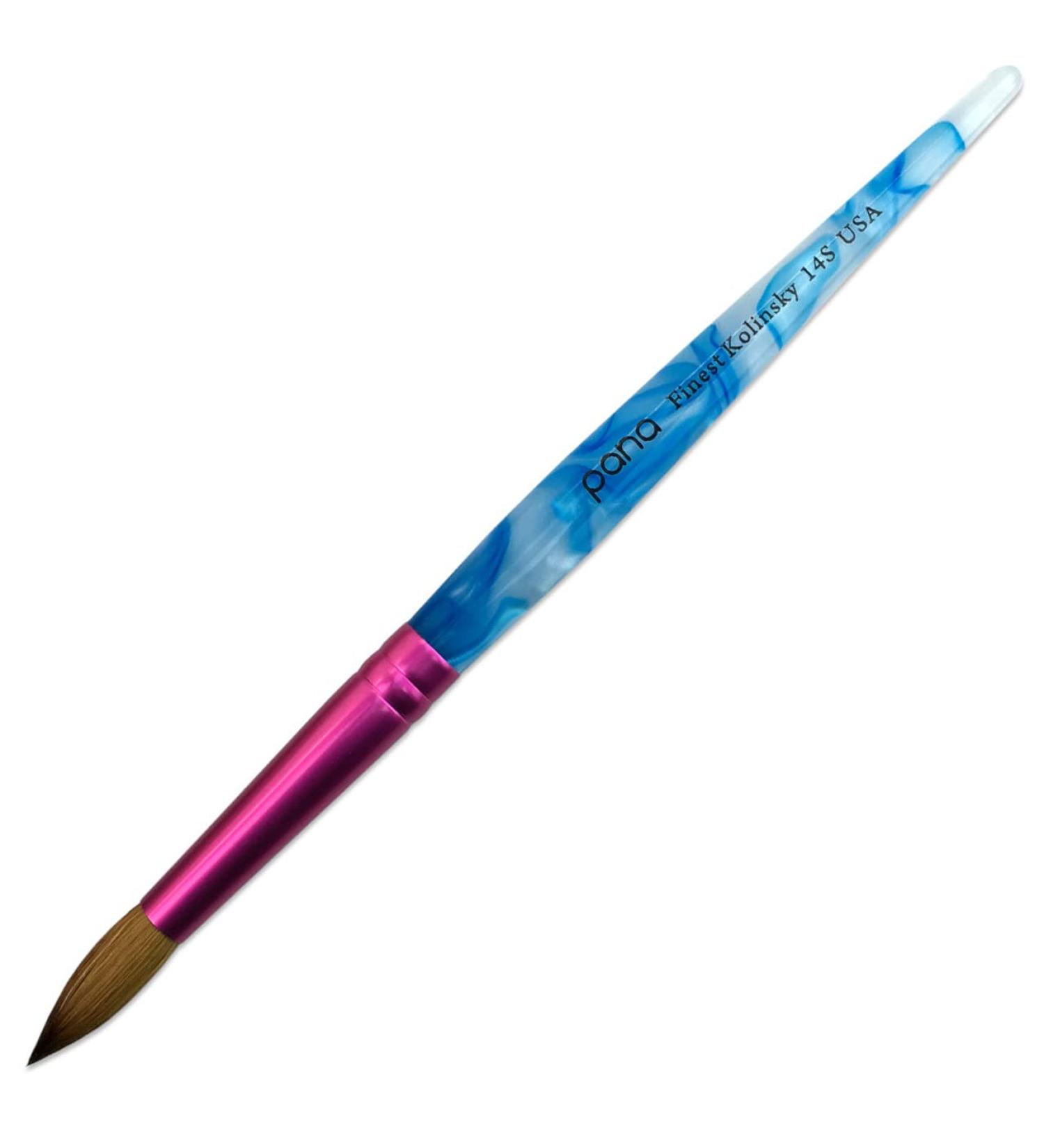 PANA Size 8 White Swirl Blue Kolinsky Hair Acrylic Nail Brush - Round Shape Pink Ferrule - Perfect for Nail Extension, Manicure, Pedicure - Professional Quality - Buy Online on GoSupps.com