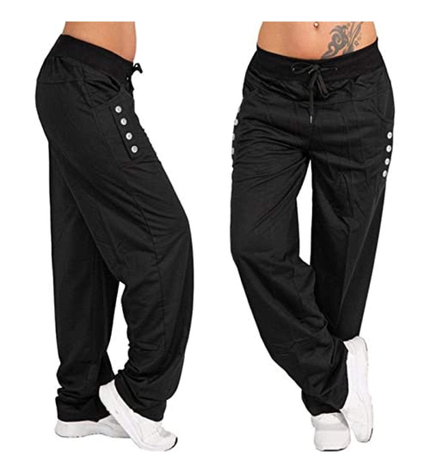Handyulong Women's Stretch Cargo Yoga Pants with Pockets - Black | Wide Leg Palazzo Trousers for Workout and Relaxation - Buy Online on GoSupps.com