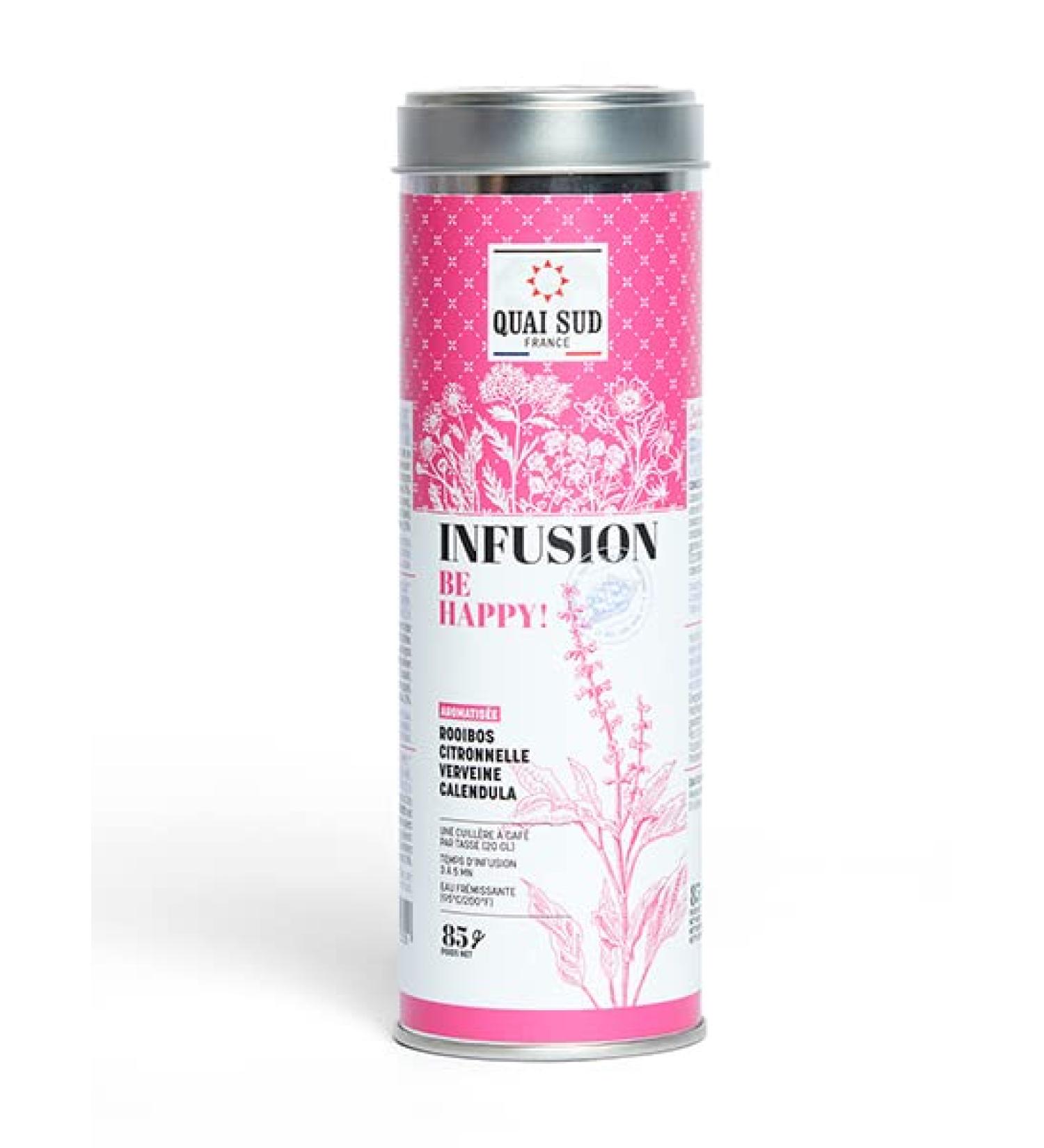 INFUSION "BE HAPPY!" AROMATIS E ROOIBOS - CITRONNELLE - VERVEINE - CALENDULA BOITE RONDE 85 g