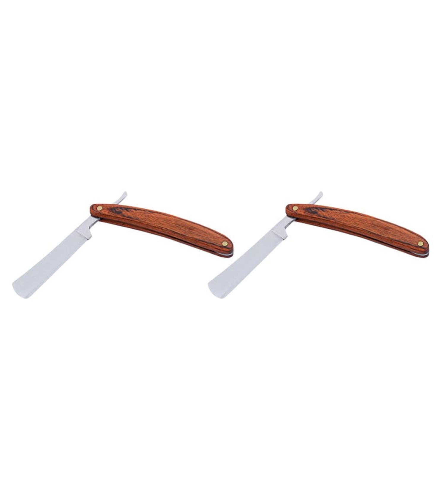 2PC Vintage Folding Straight Shaver - Manual Barber Razor with Wooden Handle for Classic Shaving - Buy Online on GoSupps.com