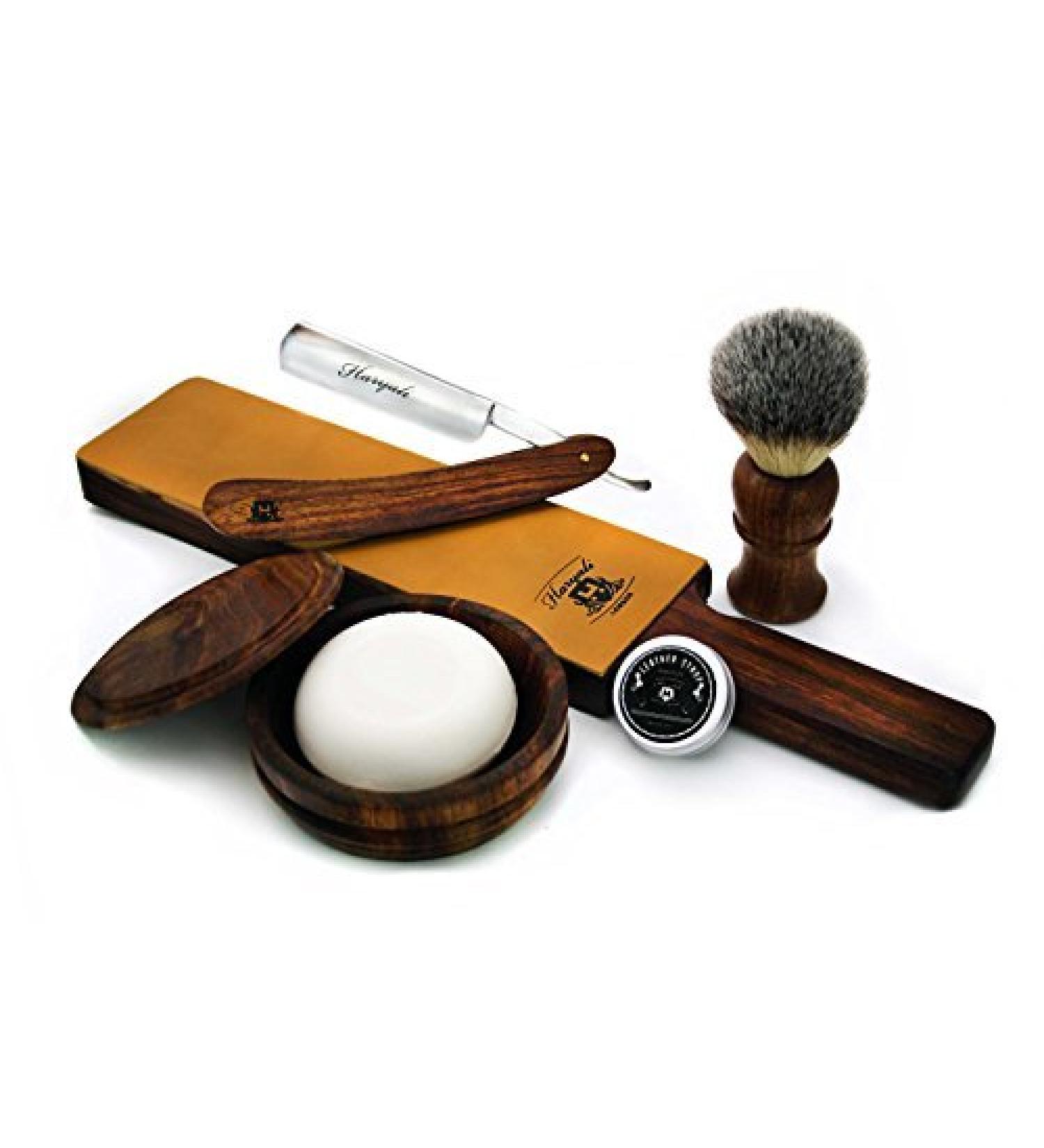 Premium Shaving Brush & Leather Strop Set | Wooden Bowl Soap & Paste for a Perfect Shave - International Shipping Available - Buy Online on GoSupps.com