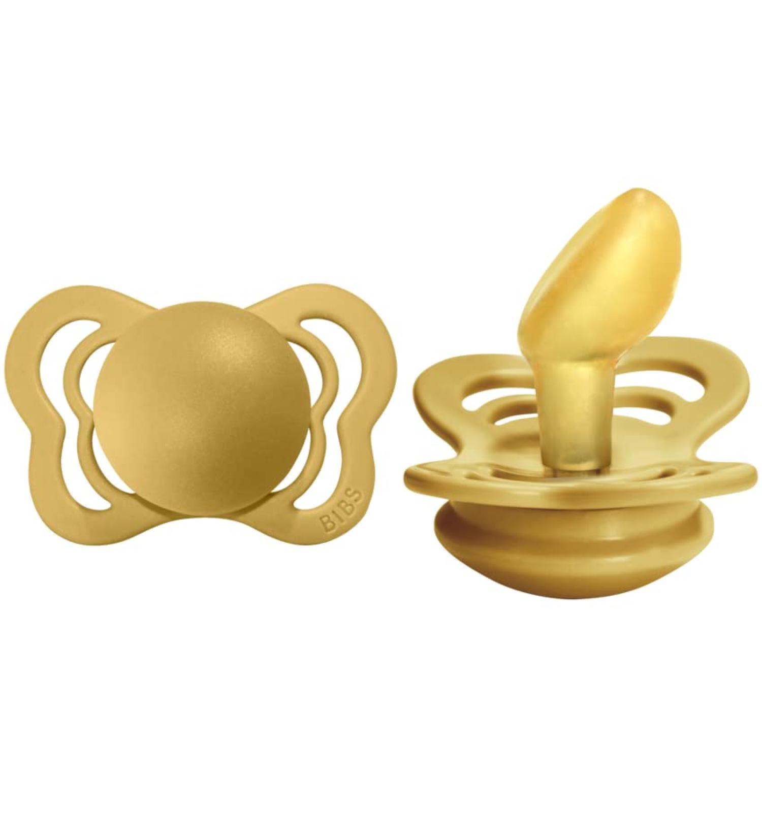 Couture Collection BIBS Pacifiers | BPA-Free Danish Baby Soothers | Mustard Color Set of 2 | Size 6-18 Months - Buy Online on GoSupps.com