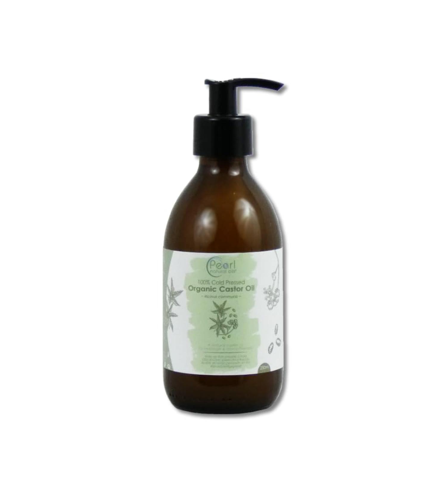 Cold Pressed Organic Pure Castor Oil 250 ml Glass Bottle with a Pump Vegan BP Grade Hexane Free Non-GMO