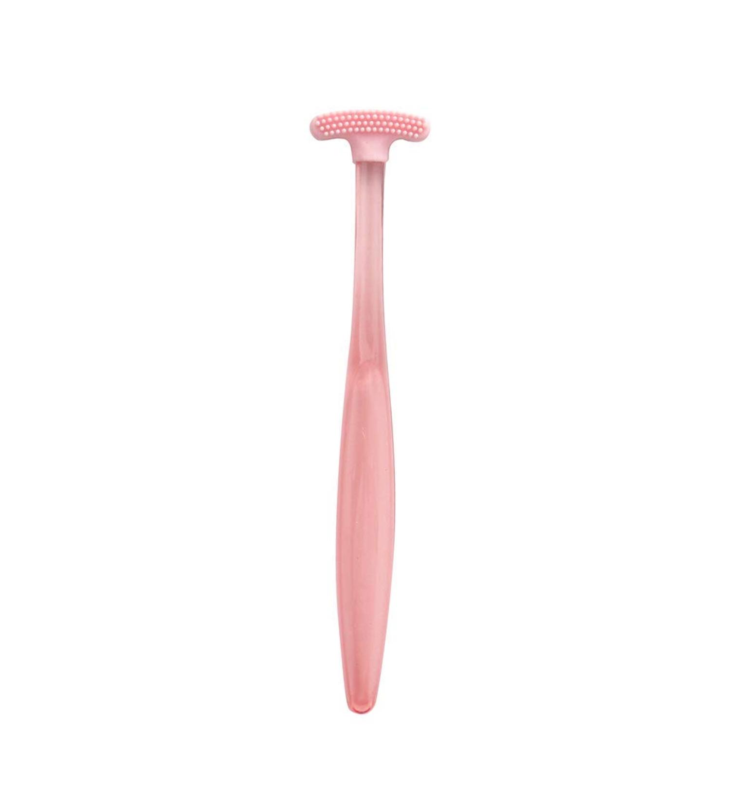 Buy Pink Rubber Tongue Scraper Cleaner - Manual Mouth Brush for Men & Women | Portable Dental Hygiene Tool - Buy Online on GoSupps.com