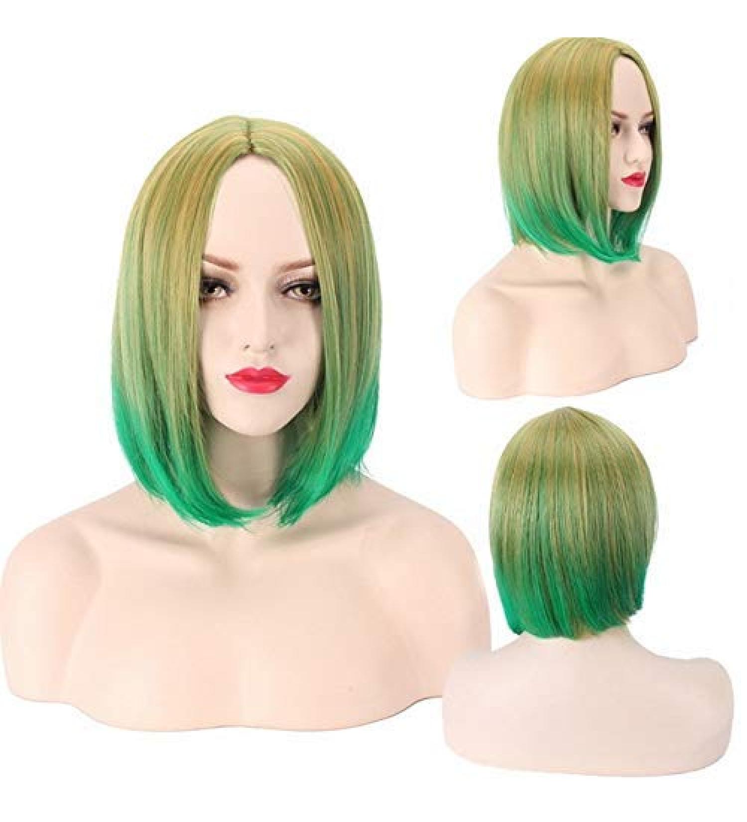 GJBXP 2018 Lolita Harajuku Short Ombre Wig Black Blonde Brown Heat Resistant Synthetic Hair Anime Cosplay Party Wigs for Women Pink Ombre Green Ombre