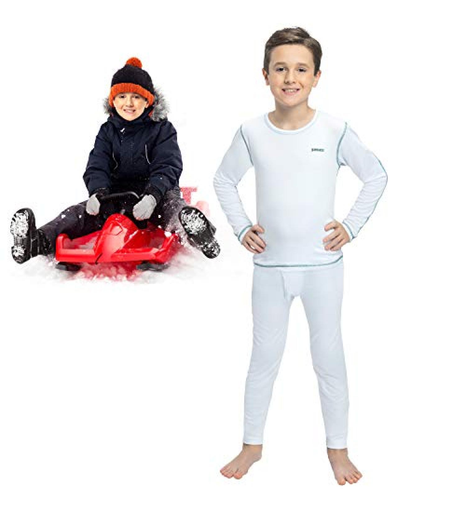 Boys' Thermal Long Johns Set - White Small | Sleeve Shirt & Pants Base Layer for Ski/Extreme Cold - Buy Online on GoSupps.com