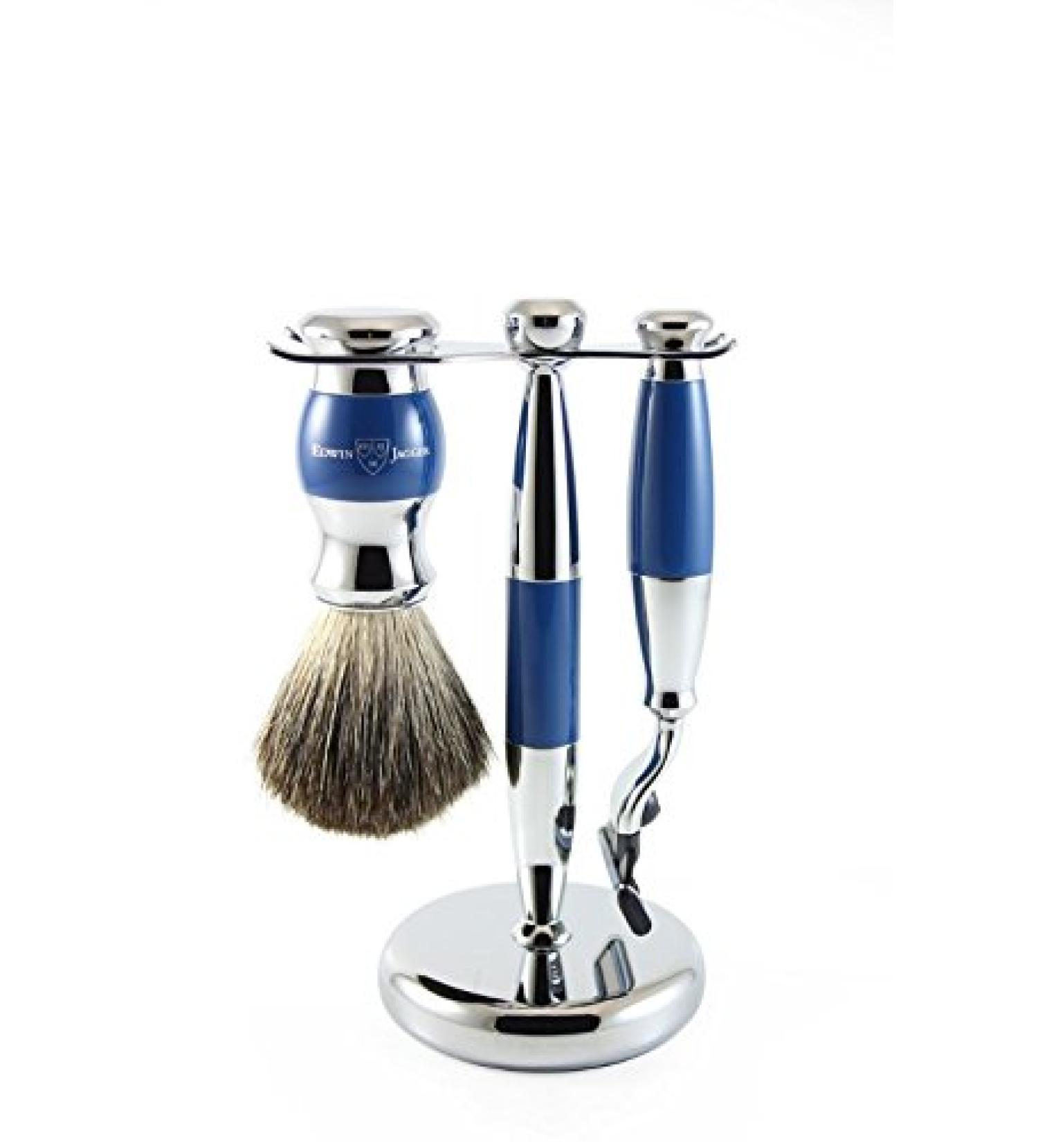 Edwin Jagger Blue & Chrome Mach 3 Shaving Set