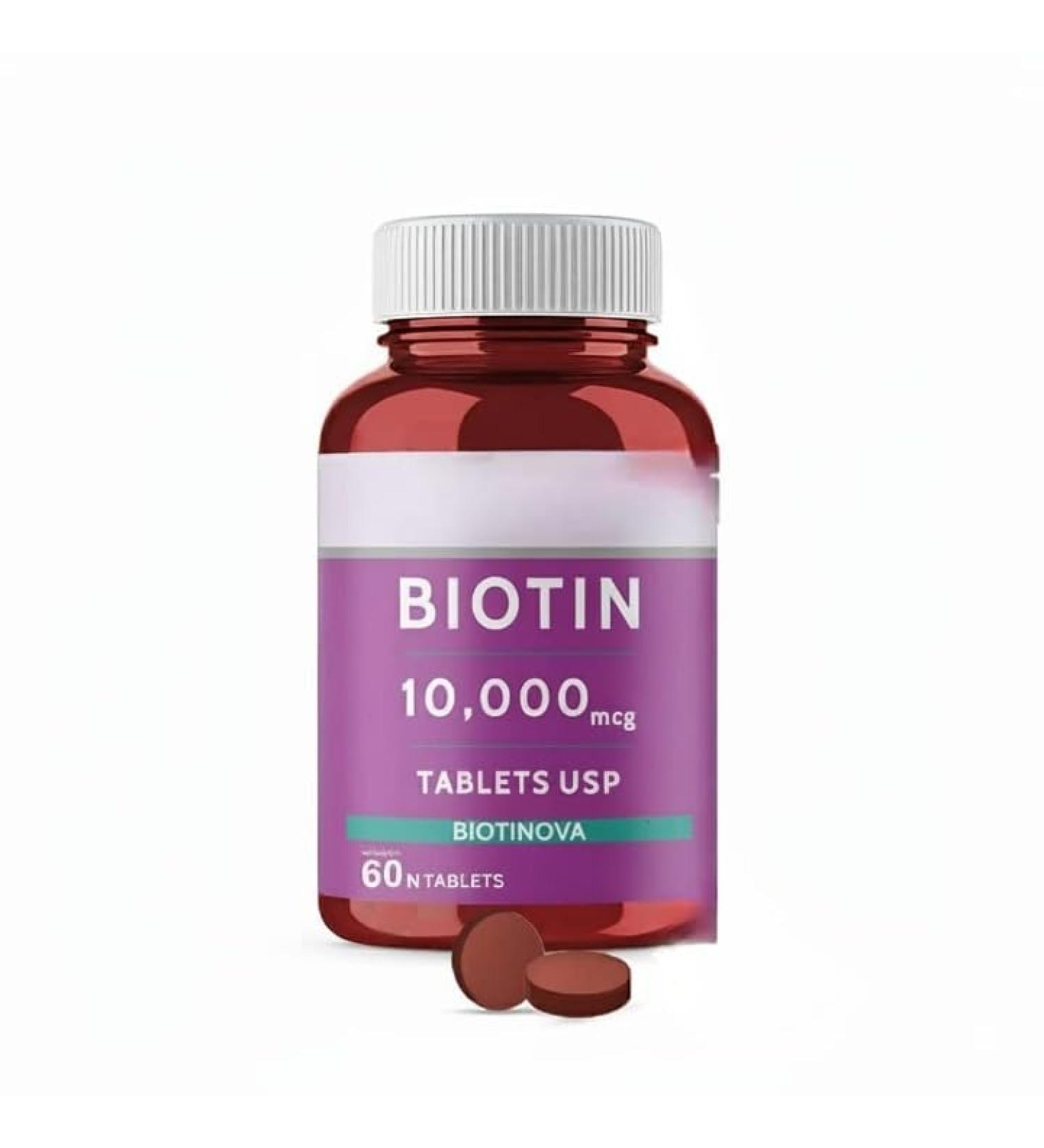 Biotin 10000mcg for Hair Growth Skin & Nails 60 Veg Tablets - Buy Online on GoSupps.com