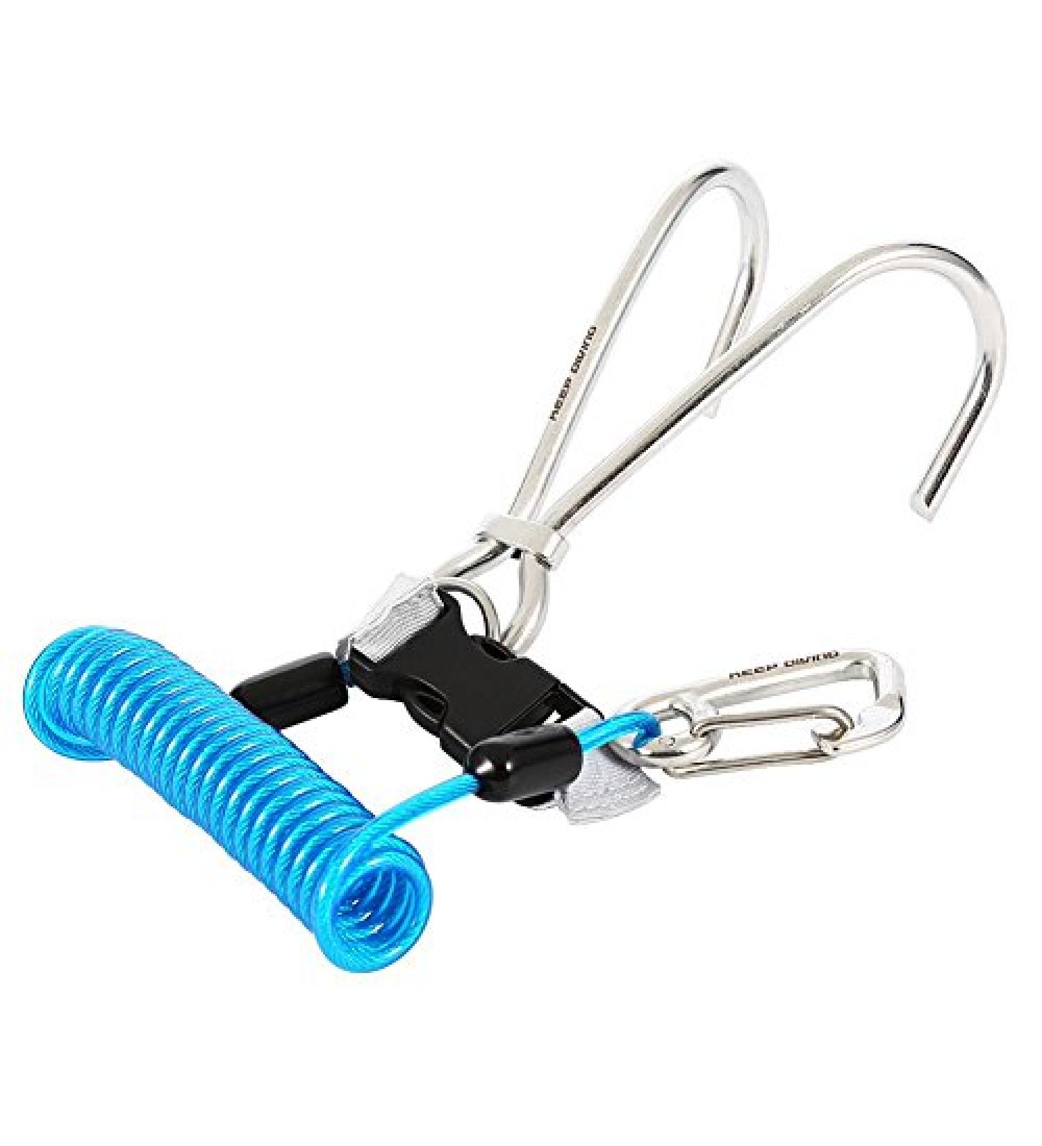 Diving Hook: Stainless Steel Reef Double Hook with Spiral Coil Lanyard & Quick-Release Buckle - Blue - Buy Online on GoSupps.com