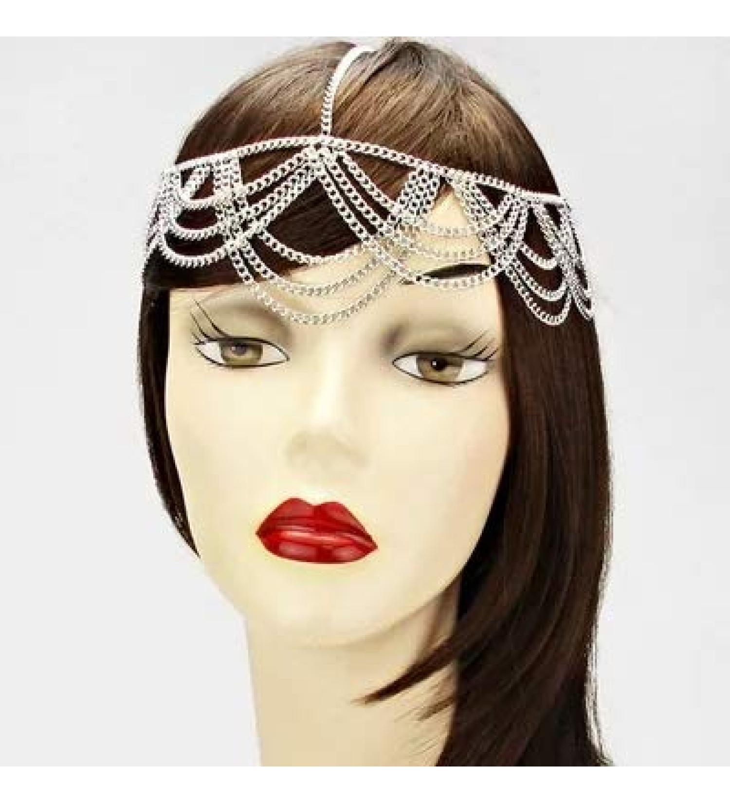 Hair Jewelry Head Band Head Chain for Women and Girls Gold Multi Layer Jewelry Drop Forehead Headband(silver)