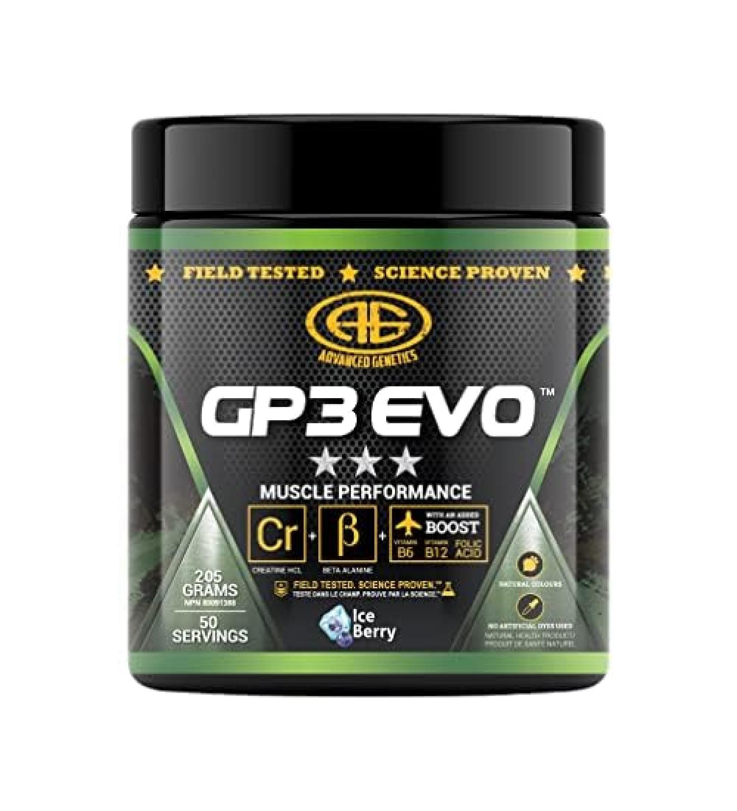 Advanced Genetics GP3 EVO Creatine HCL Beta-Alanine & B Vitamins Stimulant Free Pre-workout Post-Workout Ice Berry 50 Servings - Buy Online on GoSupps.com
