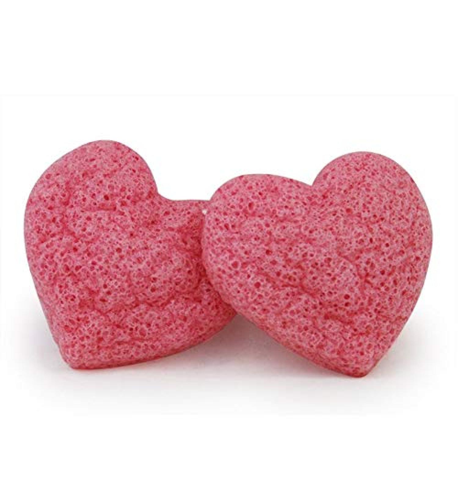 Organic Pink Rose Heart Konjac Facial Sponges 2 Pack - Gentle Cleansing and Exfoliation - Buy Online on GoSupps.com