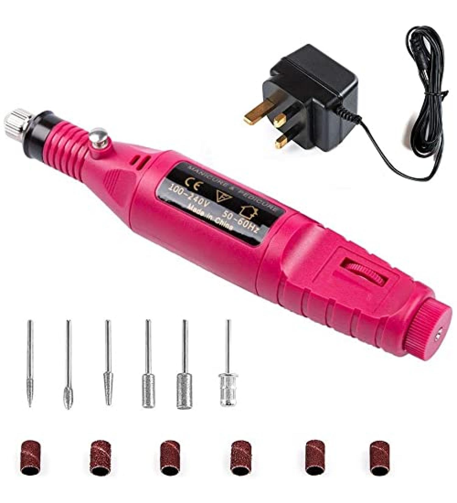 Nicoone Nail Drill Machine Portable Electric Nail Files Kit with 6 Grinding Pin Nail Drill Kit Manicure Pedicure Polishing Shape Tools for Home and Salon Use Red - Buy Online on GoSupps.com