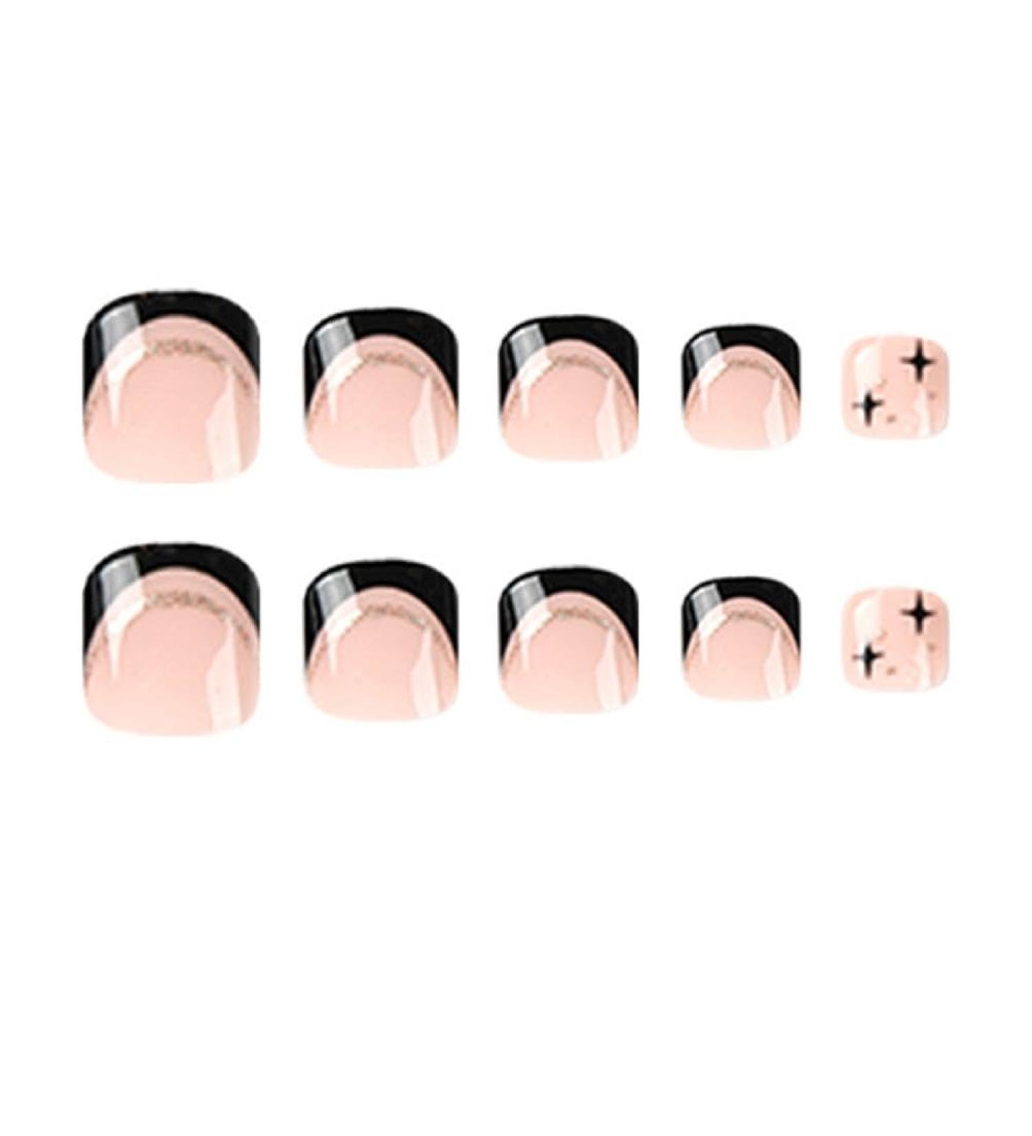 Short False Toenails Press On Toenails-Shiny Artificial Toenails French Full Cover Toe Nails Nails Supplies Decor Black Full Cover False Toenails Artificial Toenails French Press On Toenails - Buy Online on GoSupps.com