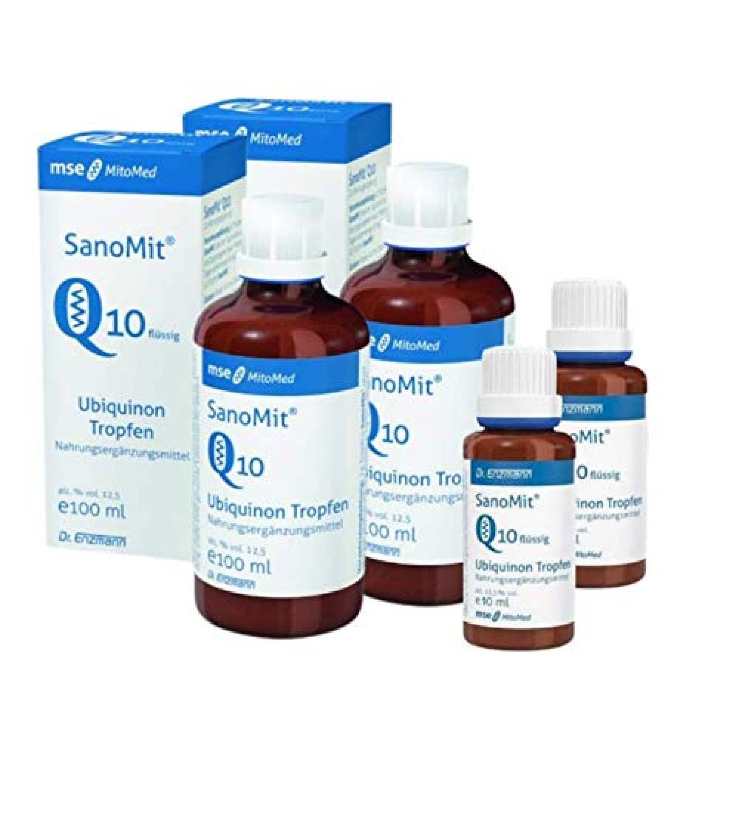 SanoMit Liquid Ubiquinone Kaneka Coenzyme Q10 - High Dose Liposomal Vegan Drops (2x100ml + 2x10ml) | Dr Enzmann - International Shipping Available - Buy Online on GoSupps.com