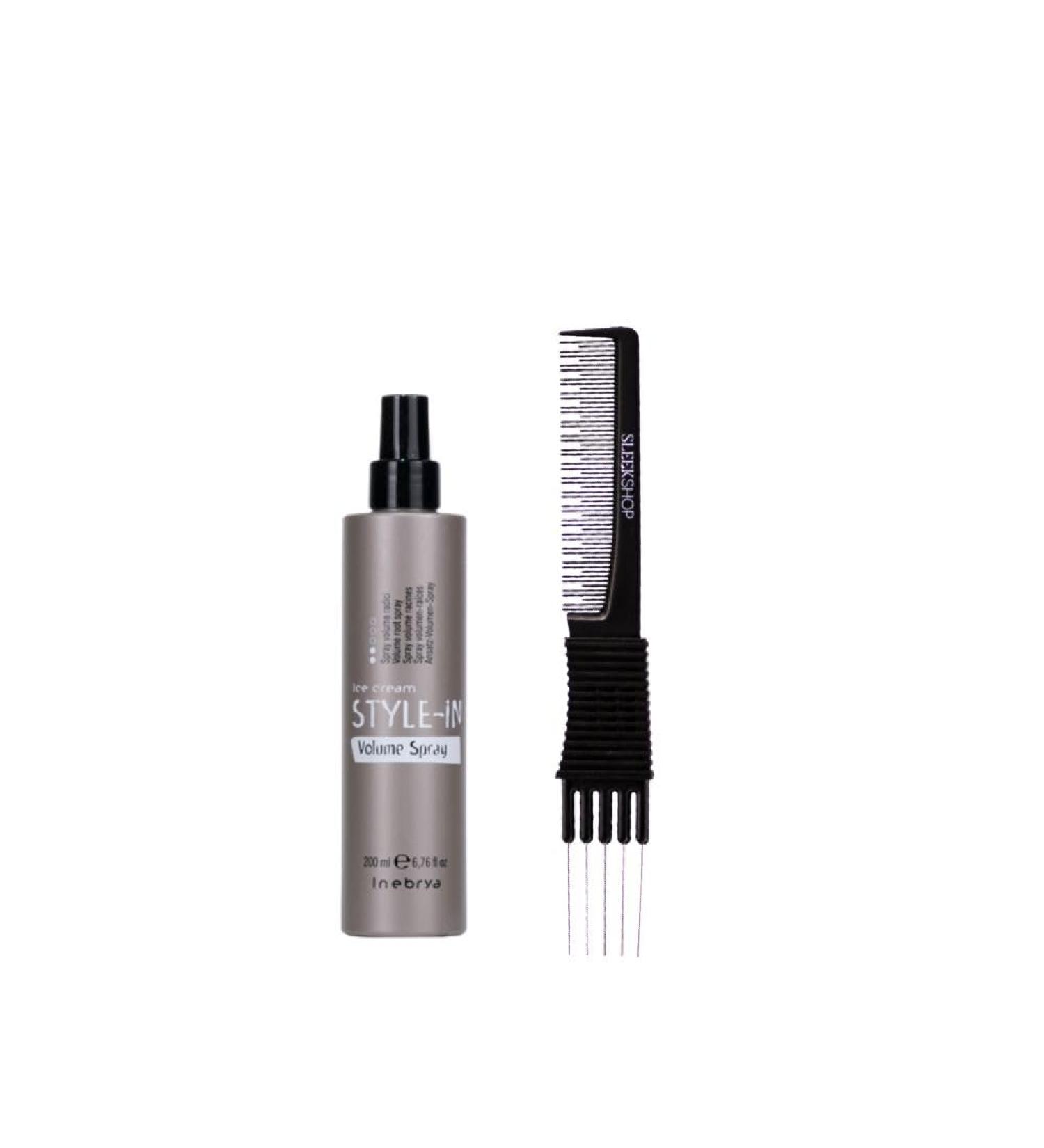 kuss Inebrya Ice Cream Style In Volumize Root Spray (6.76 oz) with Teasing Comb Pack of 1 Grey