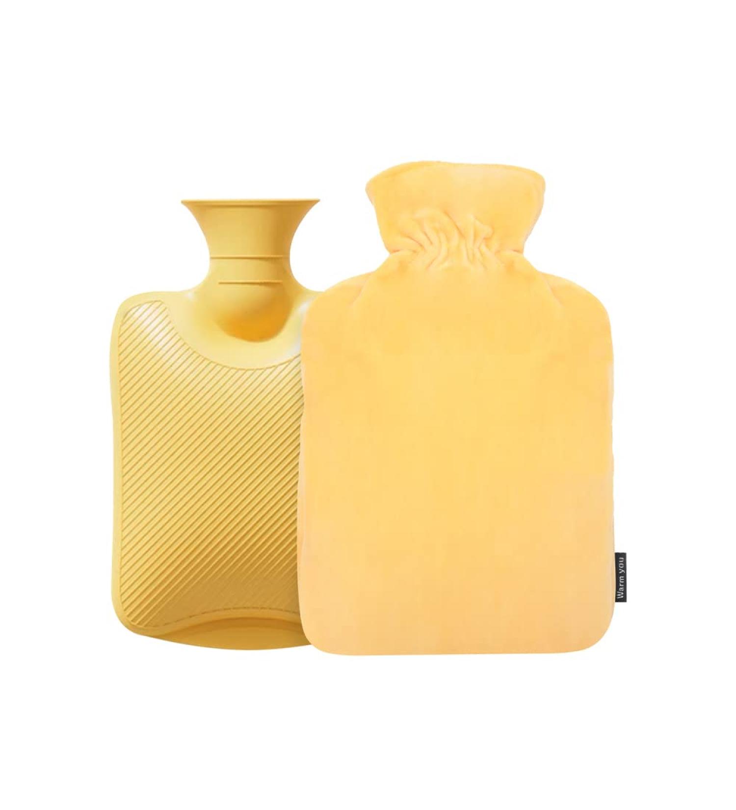 1L Hot Water Bottle with Soft Cover - 1000ml Hot Water Bag for Pain Relief - Yellow - Buy Online on GoSupps.com
