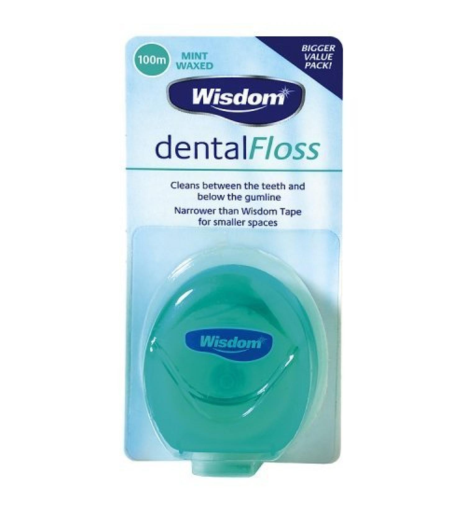 Wisdom Mint Waxed Dental Floss 100 m Pack of 12 100 m (Pack of 12)