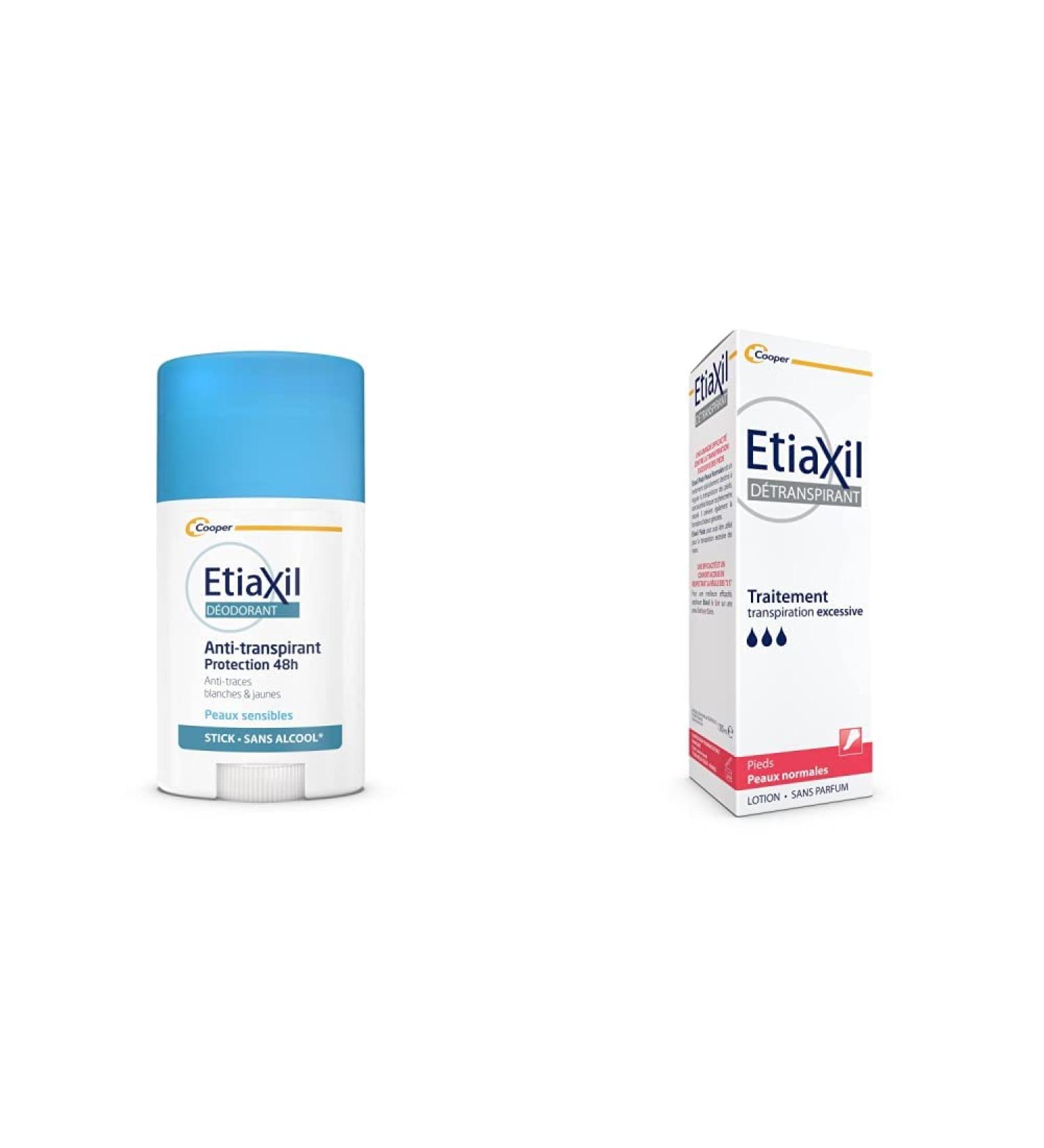ETIAXIL - Anti-transpirant - Transpiration Mod r e - Protection 48h - Aisselles - Stick - 40 ml & D transpirant - Traitement Transpiration Excessive - Pieds - Peaux Normales - 100 ml + D transpirant - Pieds - 100 ml - Buy Online on GoSupps.com