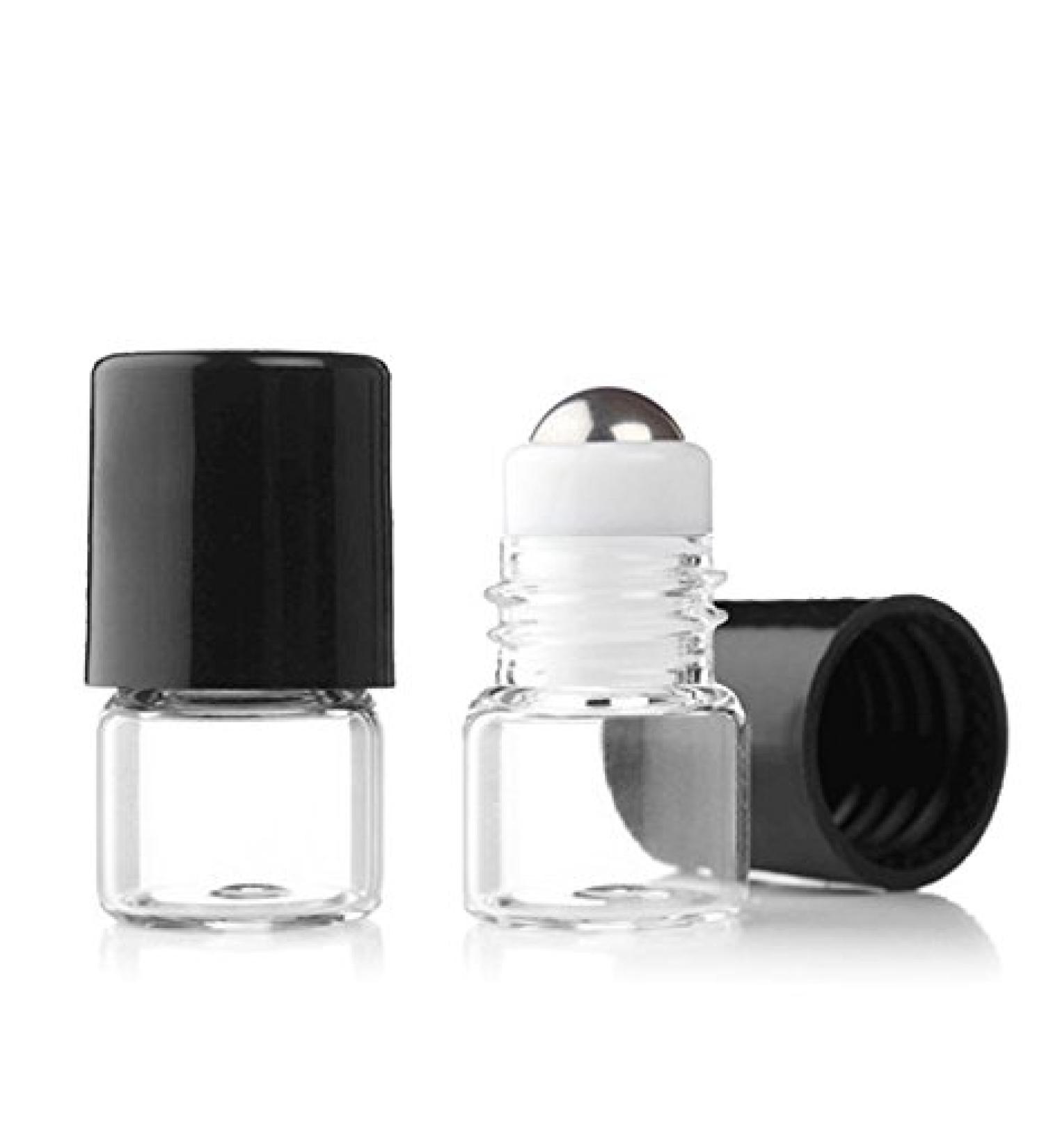 Grand Parfums Empty 1ml Micro Mini Rollon Dram Glass Bottles with Metal Roller Balls - Refillable Aromatherapy Essential Oil Roll On - Bulk - 1/4 Dram Pack of 6