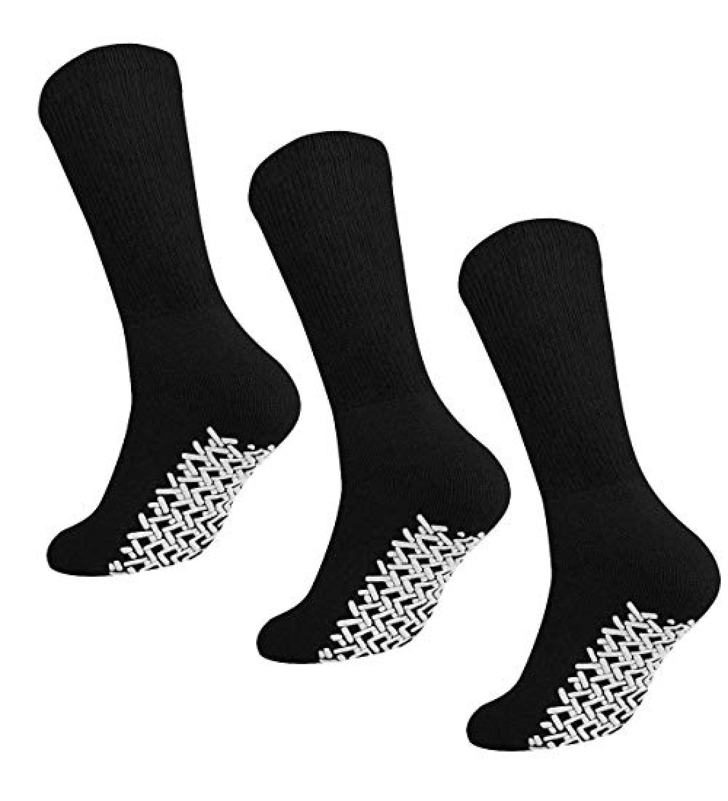Falari Anti-Slip Diabetic Cotton Socks | Non-Skid Grip for Home & Hospital | 3-Pack | Black | Men Women | Size 10-13 - Buy Online on GoSupps.com
