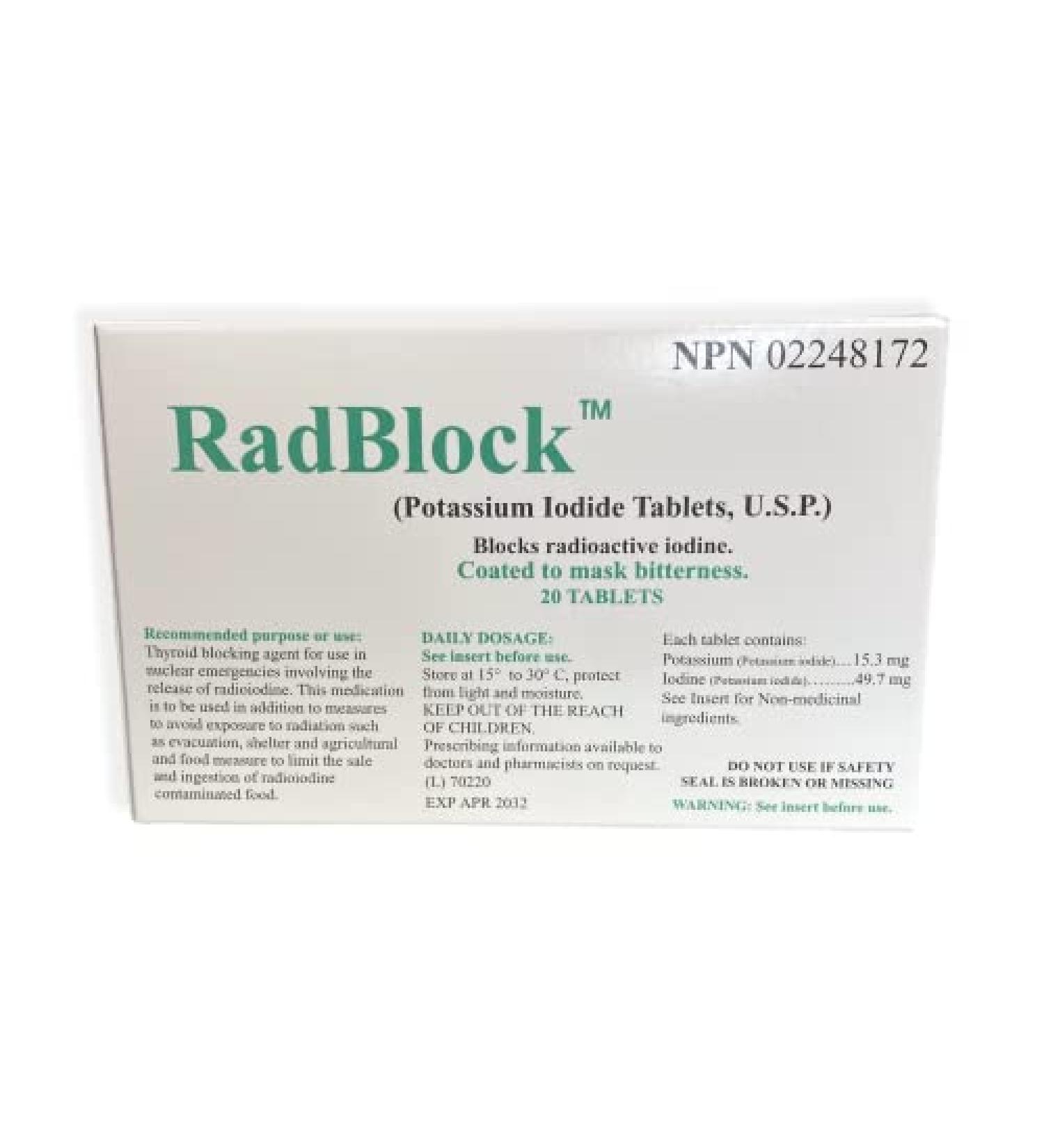 RadBlock 20 Coated Scored Potassium Iodide Tablets - Expire 2034 - Buy Online on GoSupps.com