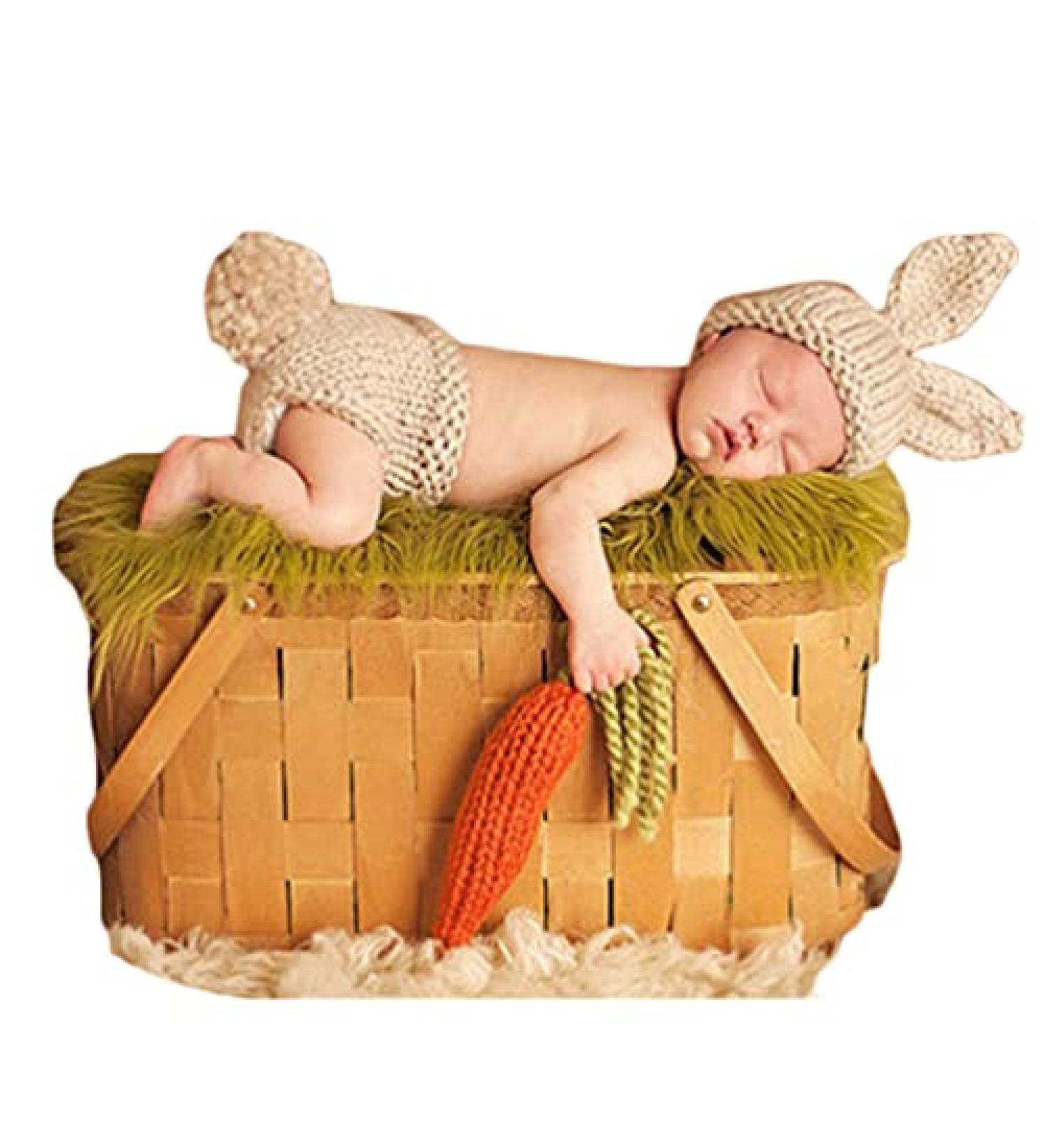 Newborn Baby Bunny Hat and Radish Photo Props Set - Easter Costume for Boy and Girl Photography Shoots - Buy Online on GoSupps.com