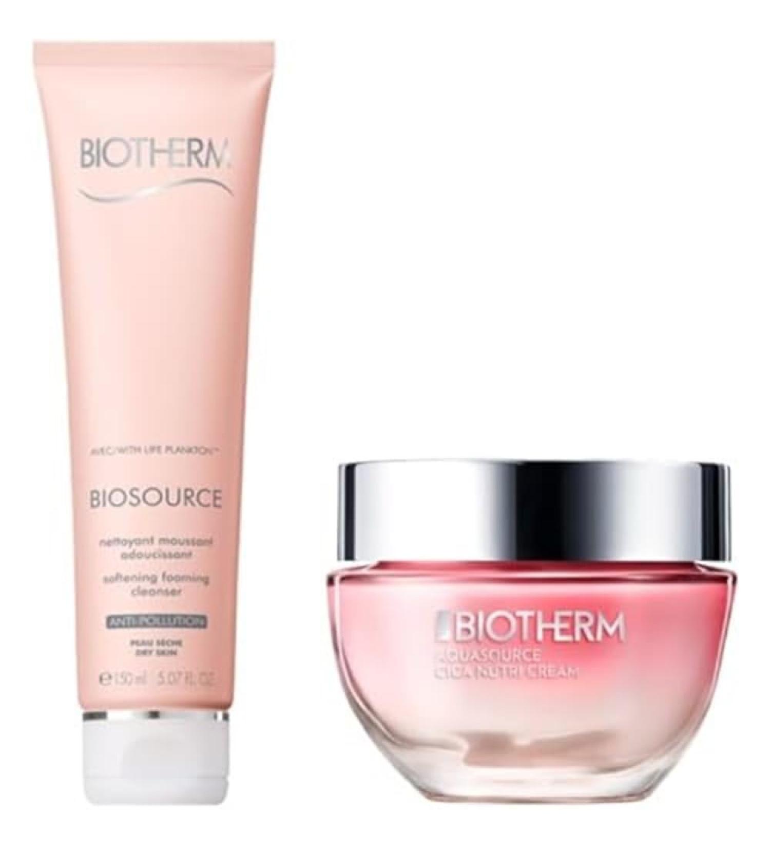 Biotherm Dry Skin Duo with Cantella Asiatica and Salicylic Acid Including Biosource Softening Foaming Cleanser and Aquasource Face Cream Moisturizing for Dry Skin - Buy Online on GoSupps.com