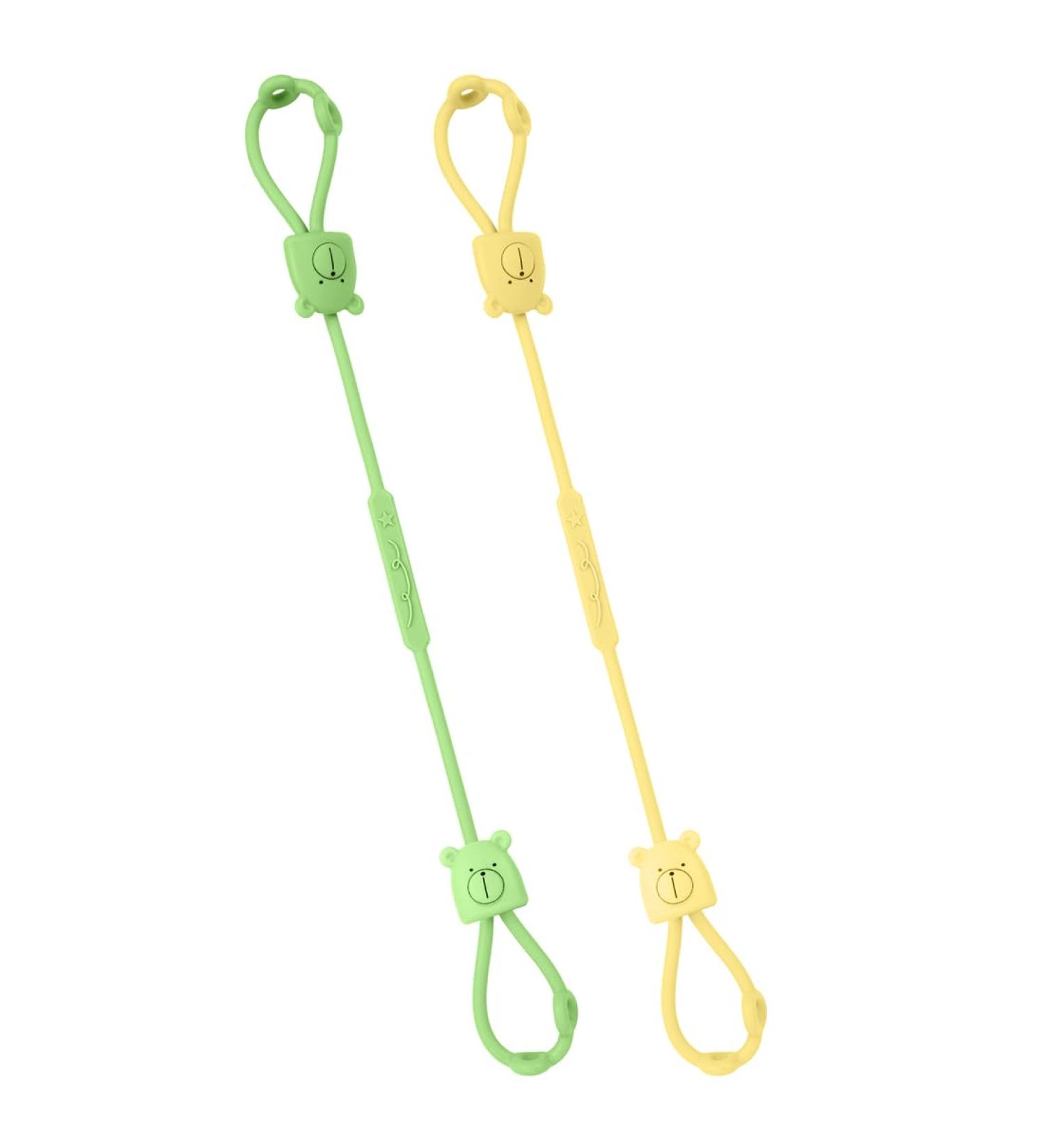 Vicloon Silicone Toy Clip 2Pcs - Food Grade Safety Straps for Pacifiers, Sippy Cups, and Toys - Adjustable Stroller and Anti-Drop Chain - Bear-Yellow/Green - Buy Online on GoSupps.com