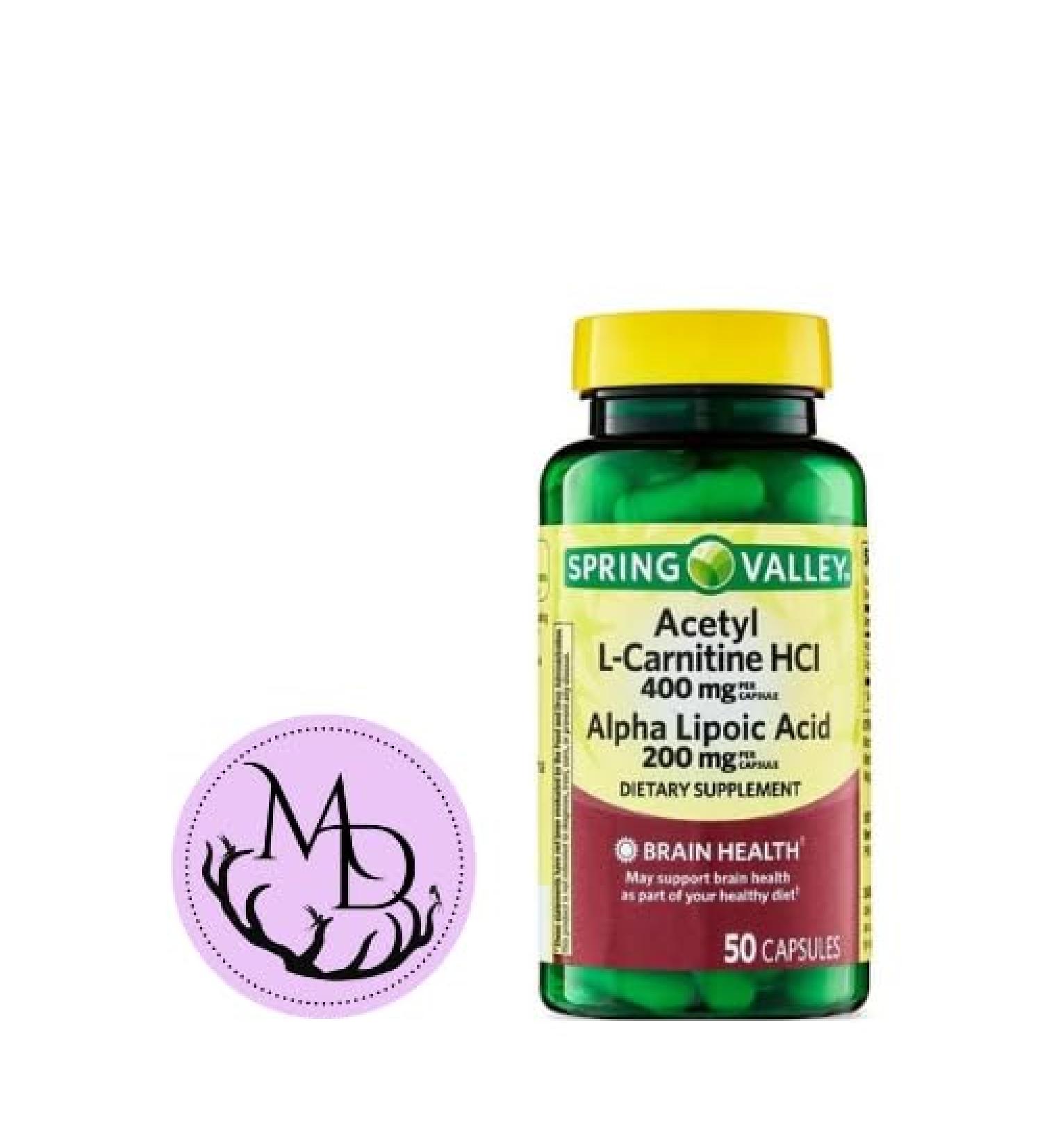 Acetyl L-Carnitine HCI 400 mg + Alpha Lipoic Acid 200 mg Capsules - Spring Valley 50 Count - Enhance Energy & Metabolism | Dri Store International Shipping - Buy Online on GoSupps.com